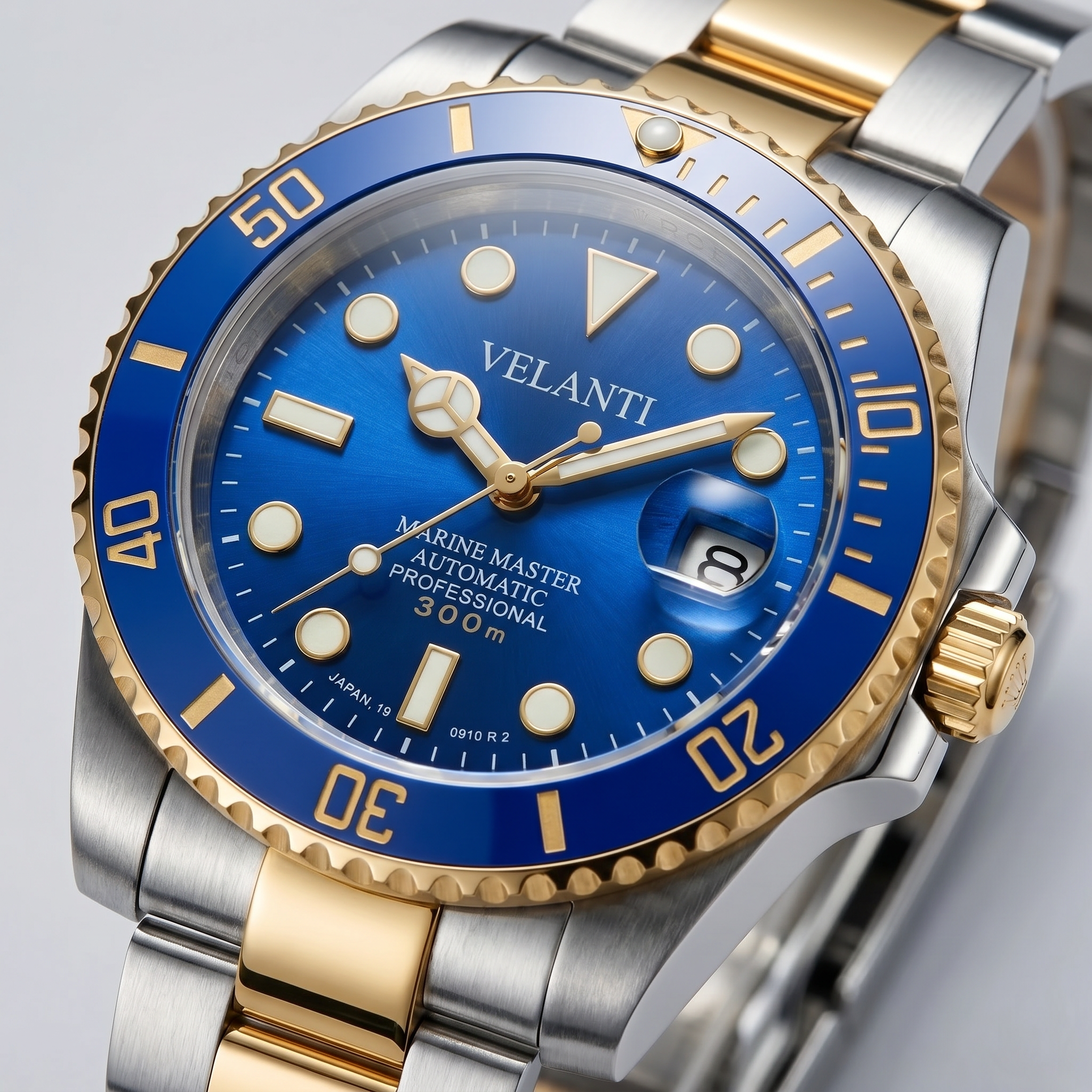 Submariner-style automatic watch, Velanti Milano Velmariner Blue (Two Tones), product photo 7