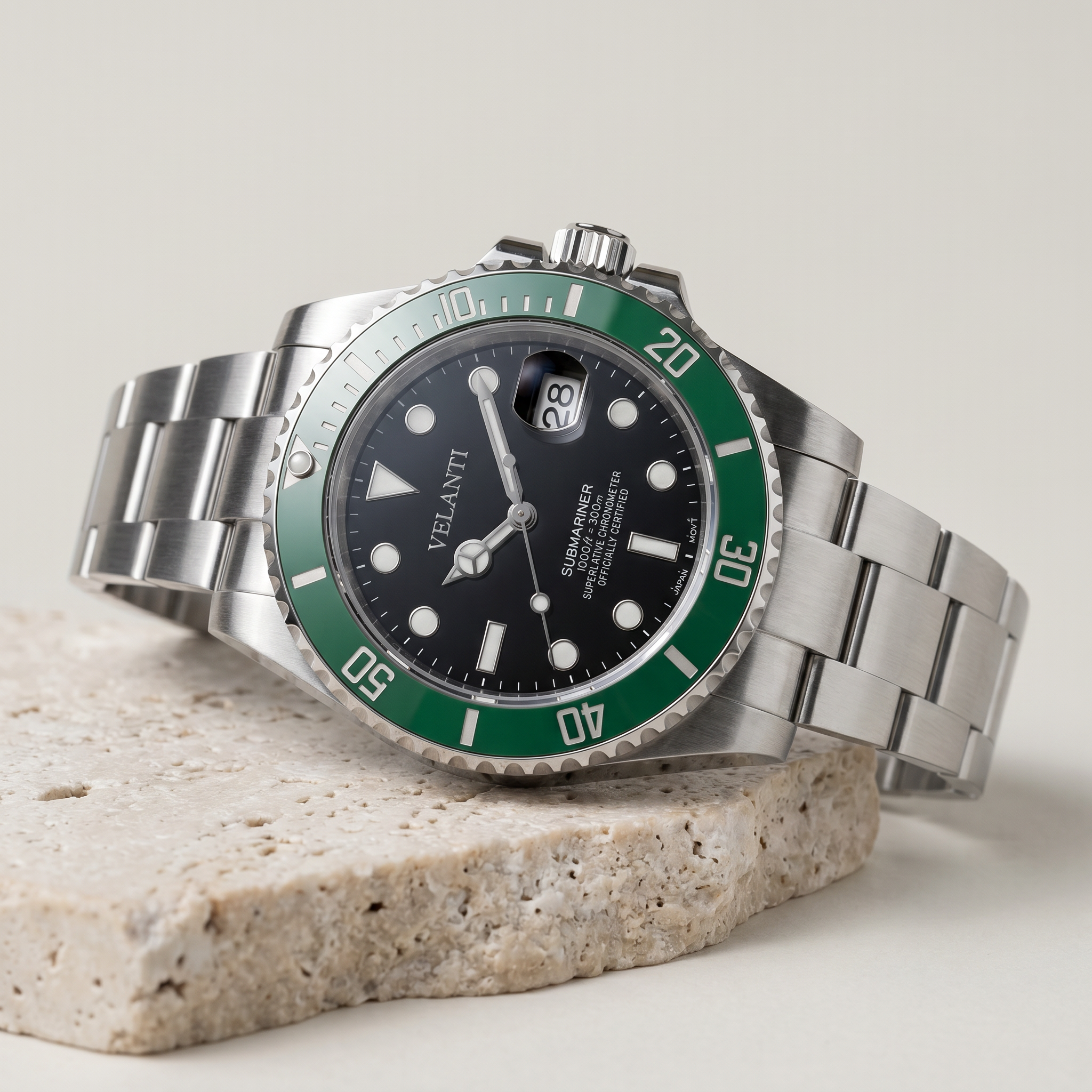 Submariner-style automatic watch, Velanti Milano Velmariner Kermit, product photo 2