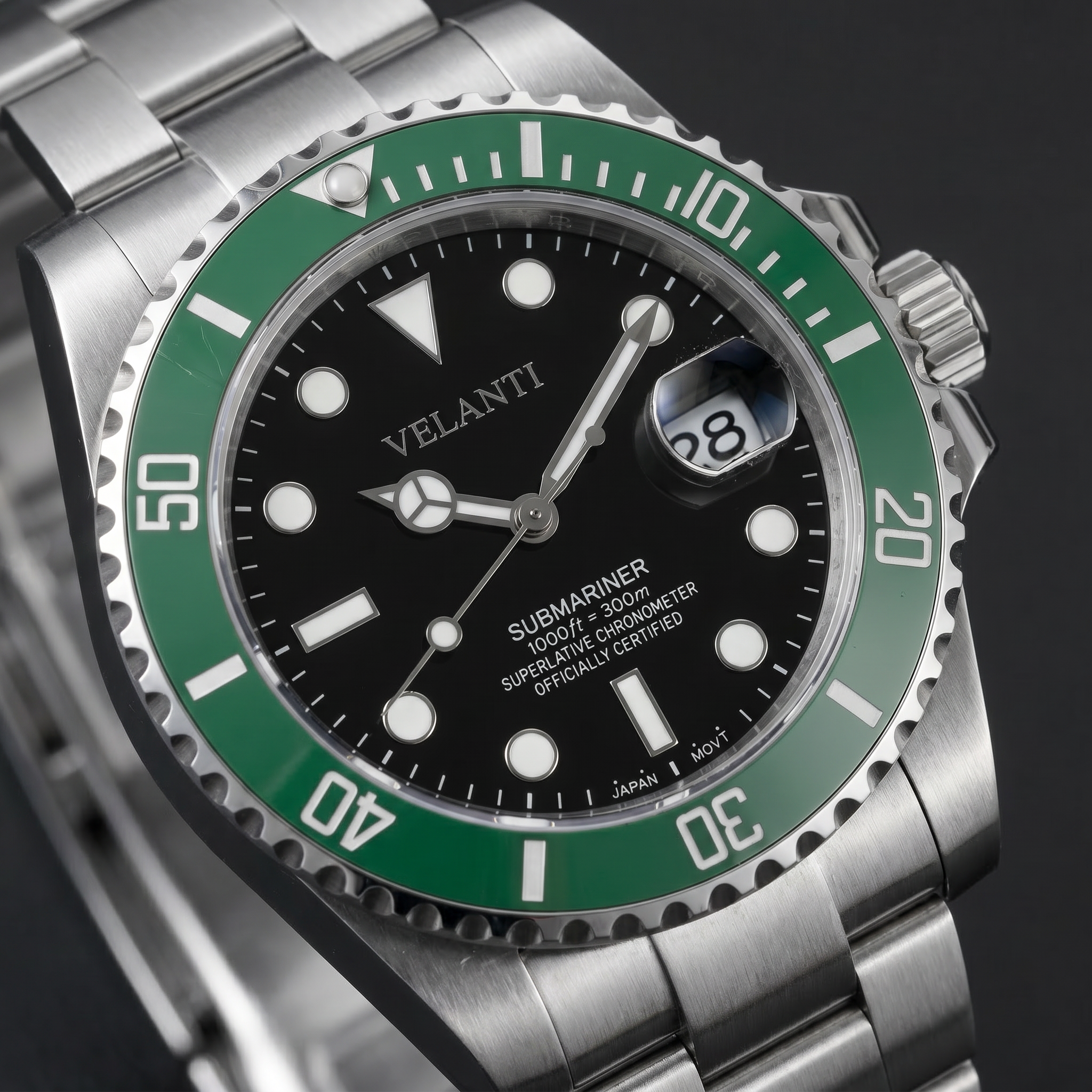 Submariner-style automatic watch, Velanti Milano Velmariner Kermit, product photo 3