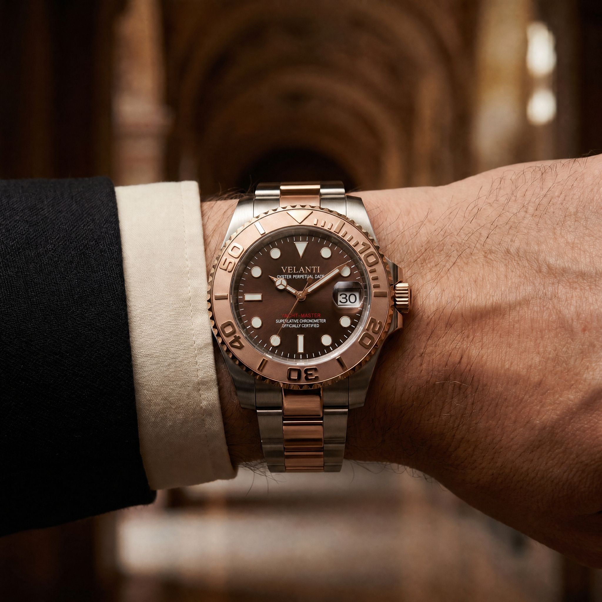 Submariner-style automatic watch, Velanti Milano Velmariner Rose Gold, product photo 10