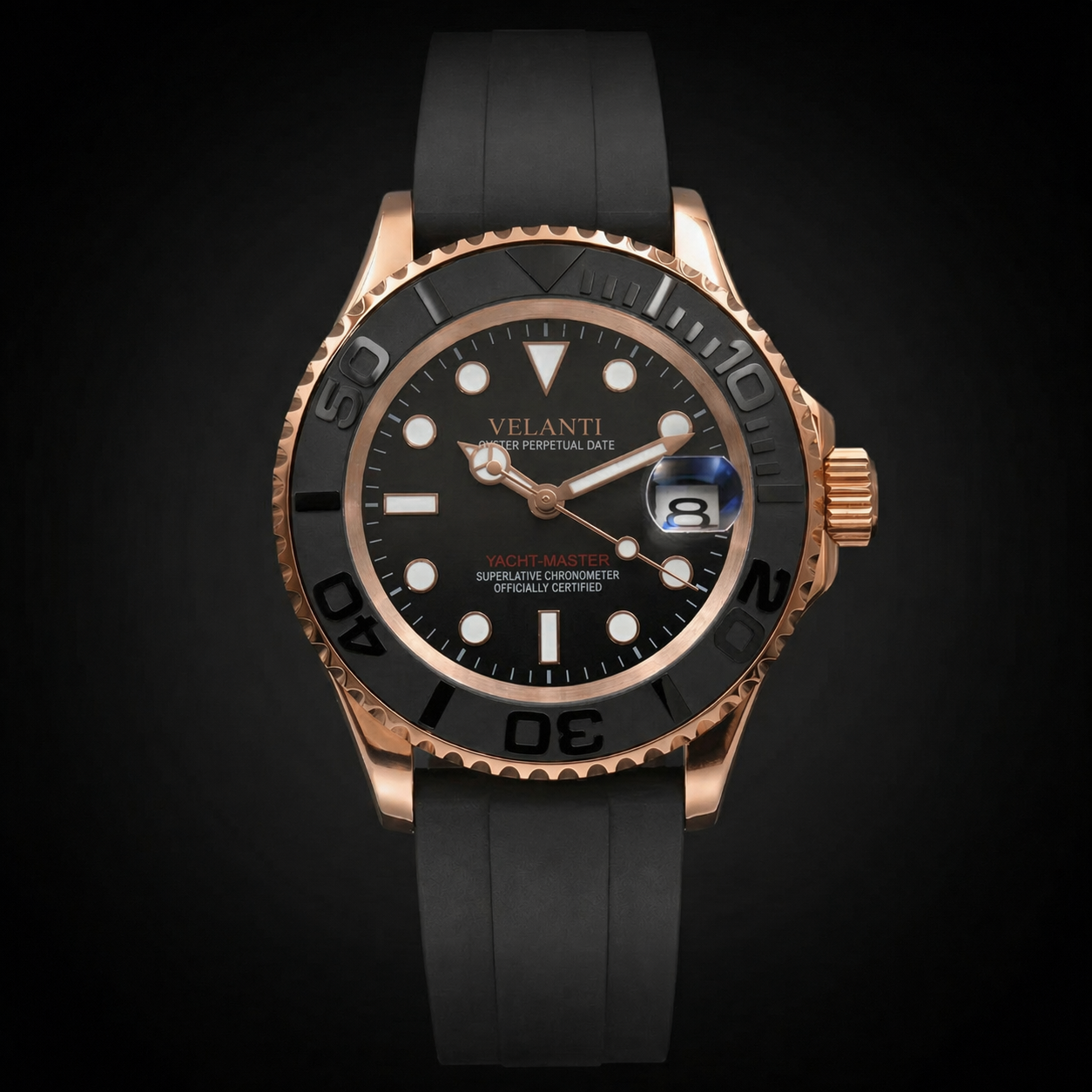 Submariner-style automatic watch, Velanti Milano Velmariner Rose Gold Black, product photo 3