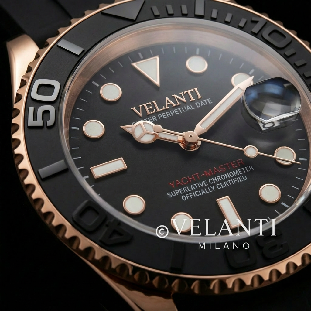 Submariner-style automatic watch, Velanti Milano Velmariner Rose Gold Black, product photo 6
