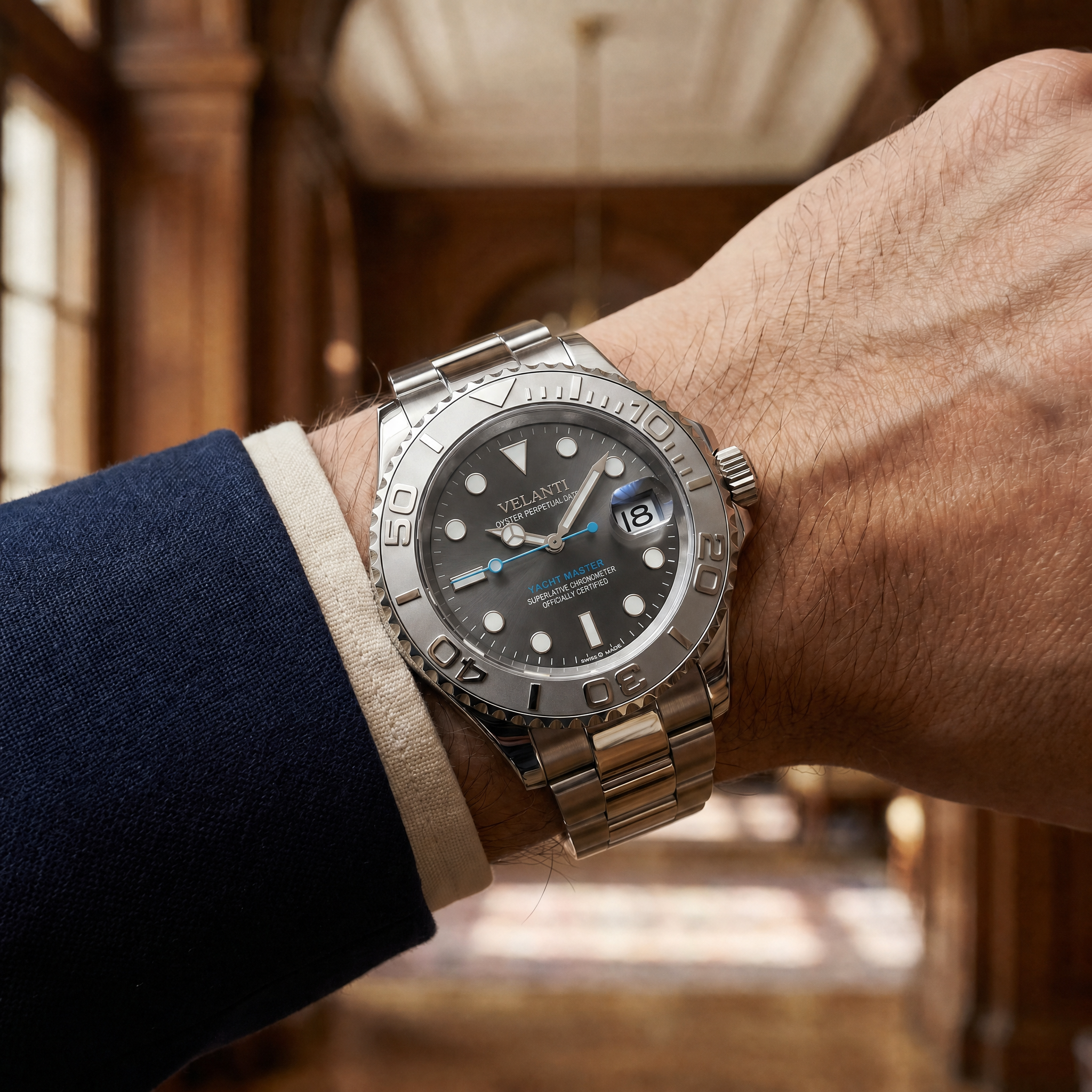 Submariner-style automatic watch, Velanti Milano Velmariner Silver, product photo 10