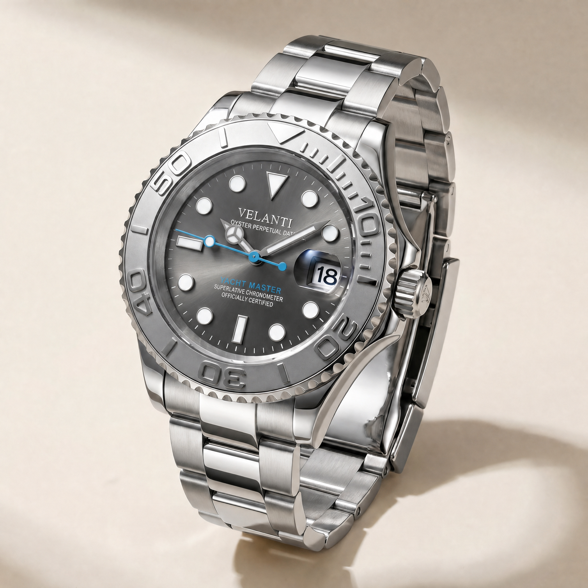 Submariner-style automatic watch, Velanti Milano Velmariner Silver, watch detail photo 12