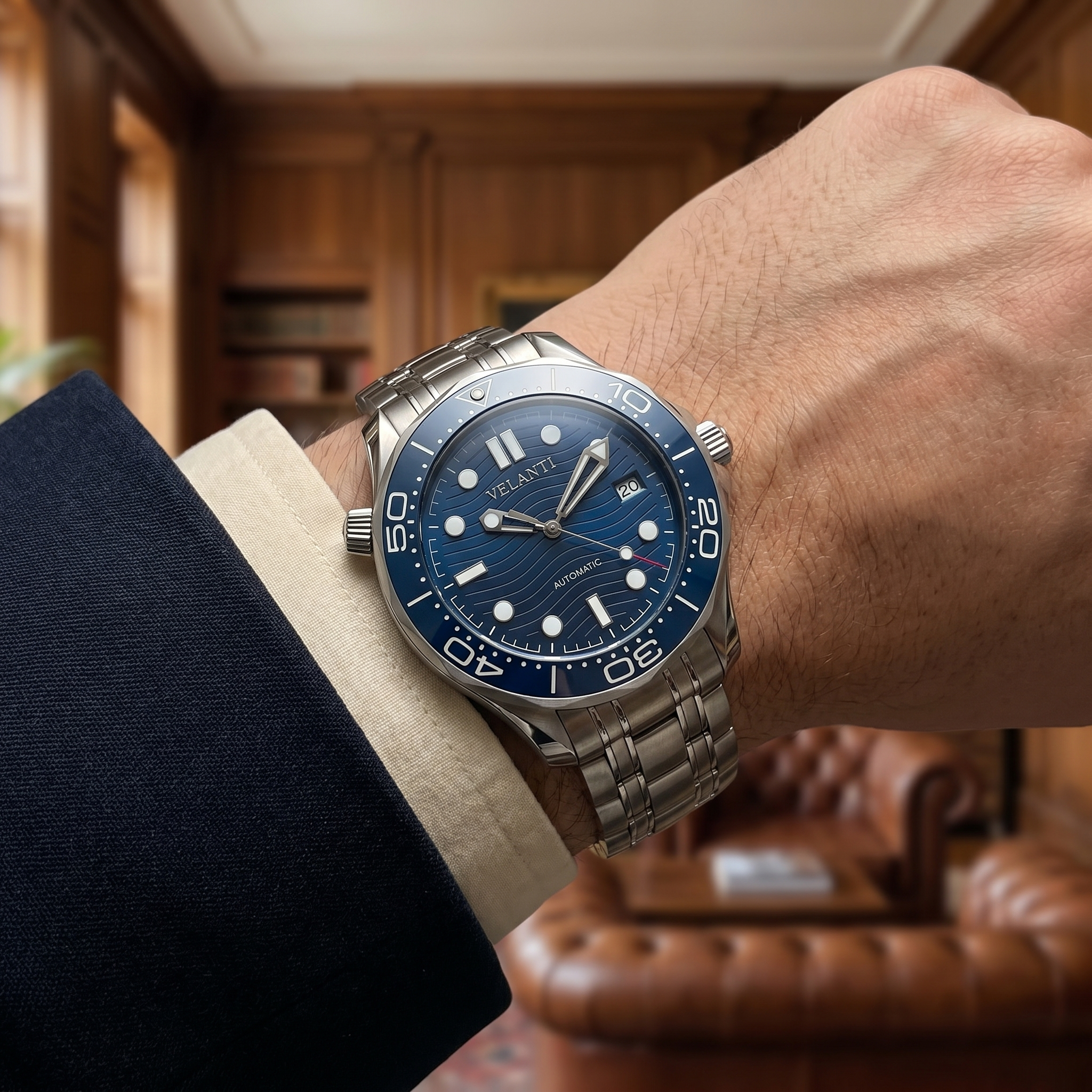Seamaster-style automatic watch, Velanti Milano Velmaster Blue, product photo 8