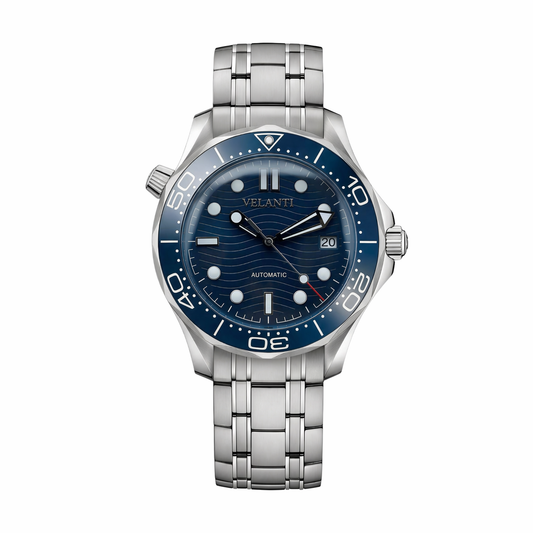 Seamaster-style custom mod watch, Velanti Milano Velmaster Blue, main product photo