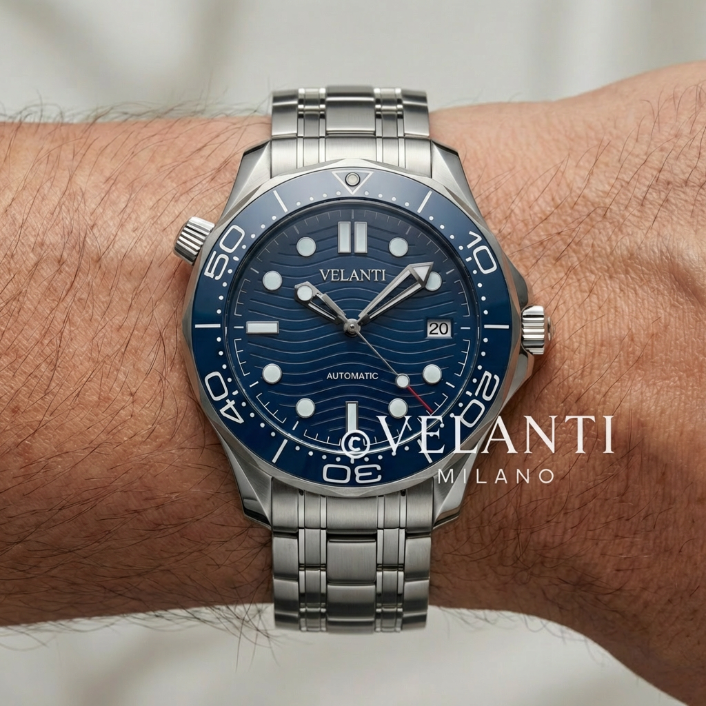 Seamaster-style automatic watch, Velanti Milano Velmaster Blue, product photo 2