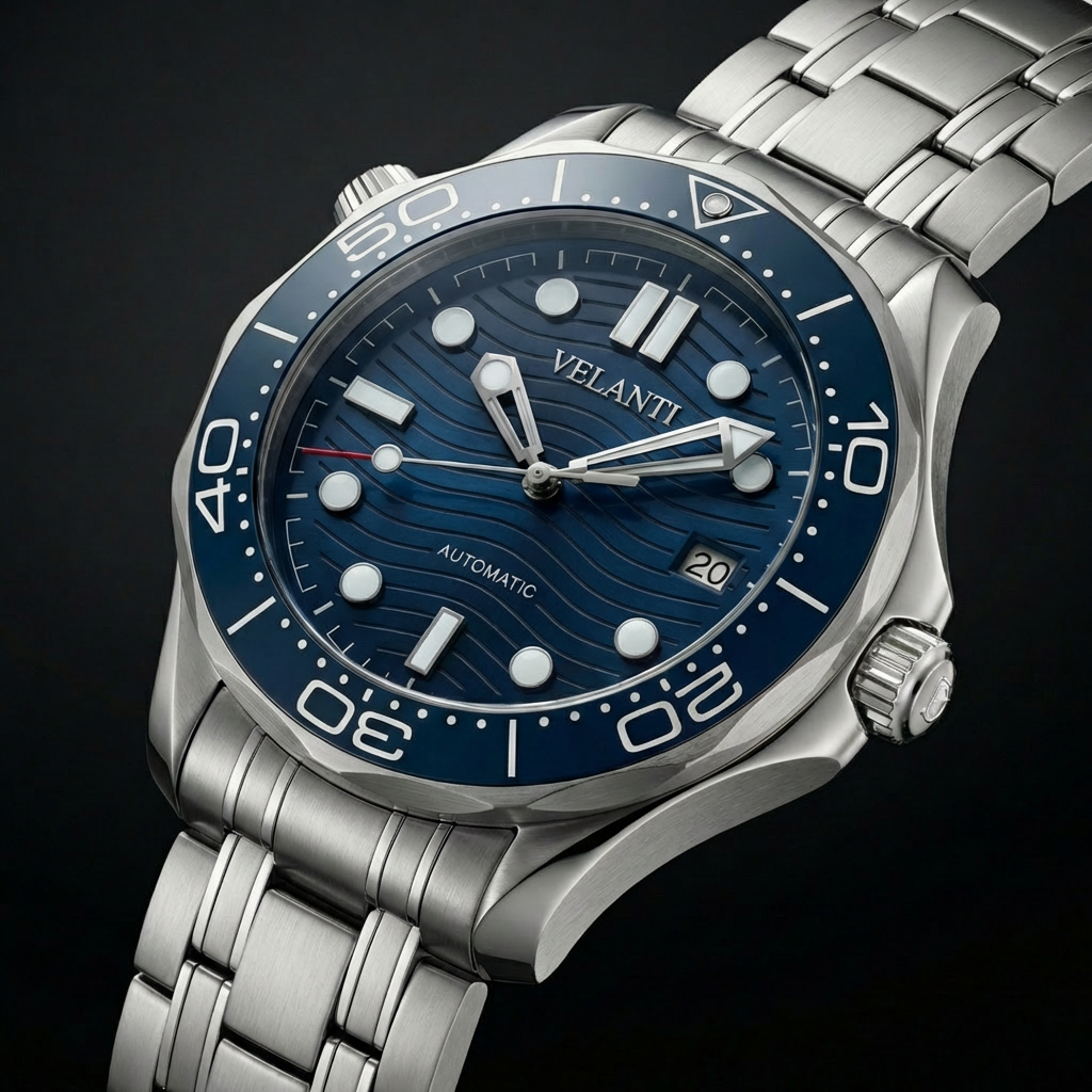 Seamaster-style automatic watch, Velanti Milano Velmaster Blue, product photo 4