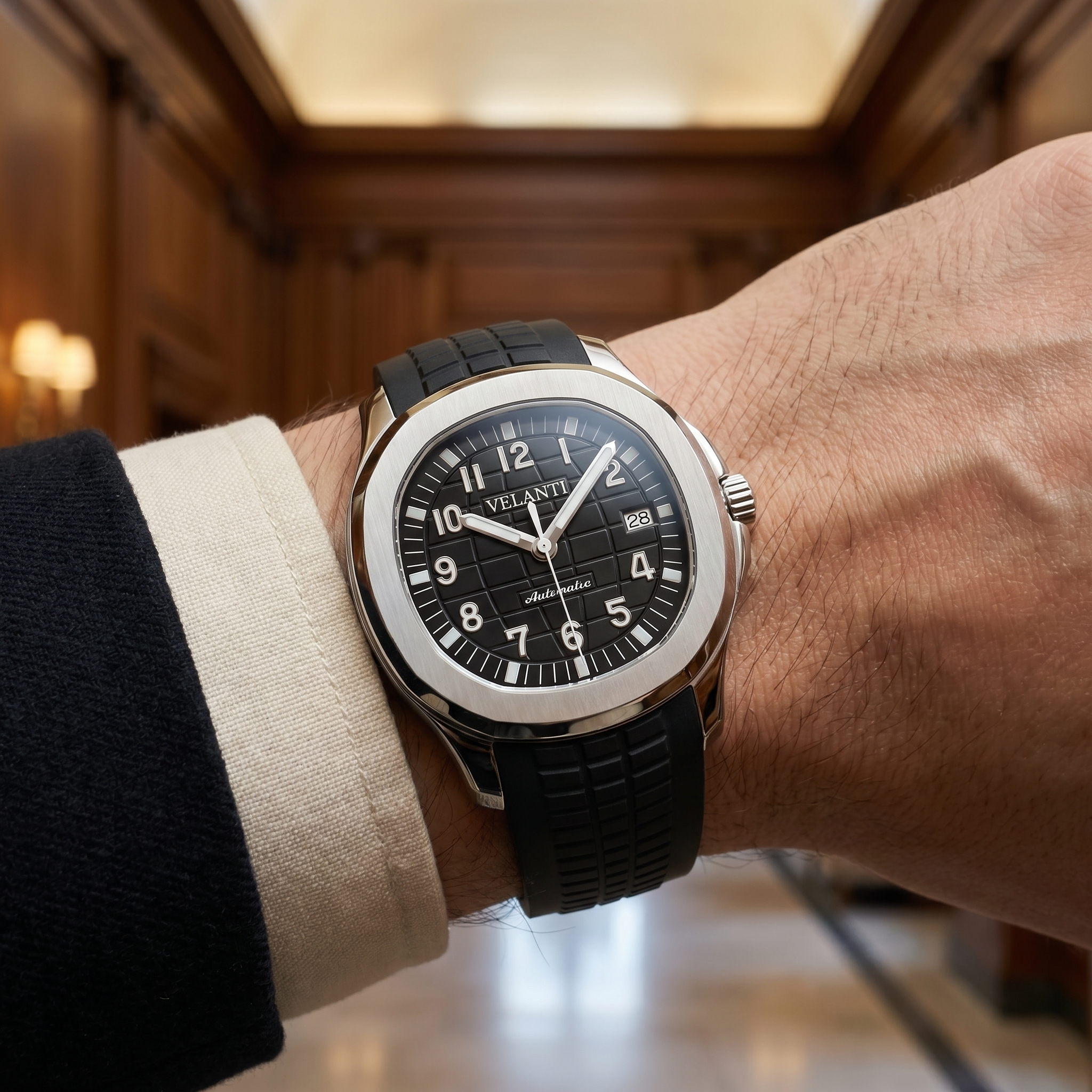 Aquanaut-style automatic watch, Velanti Milano Velnaut Black, product photo 7
