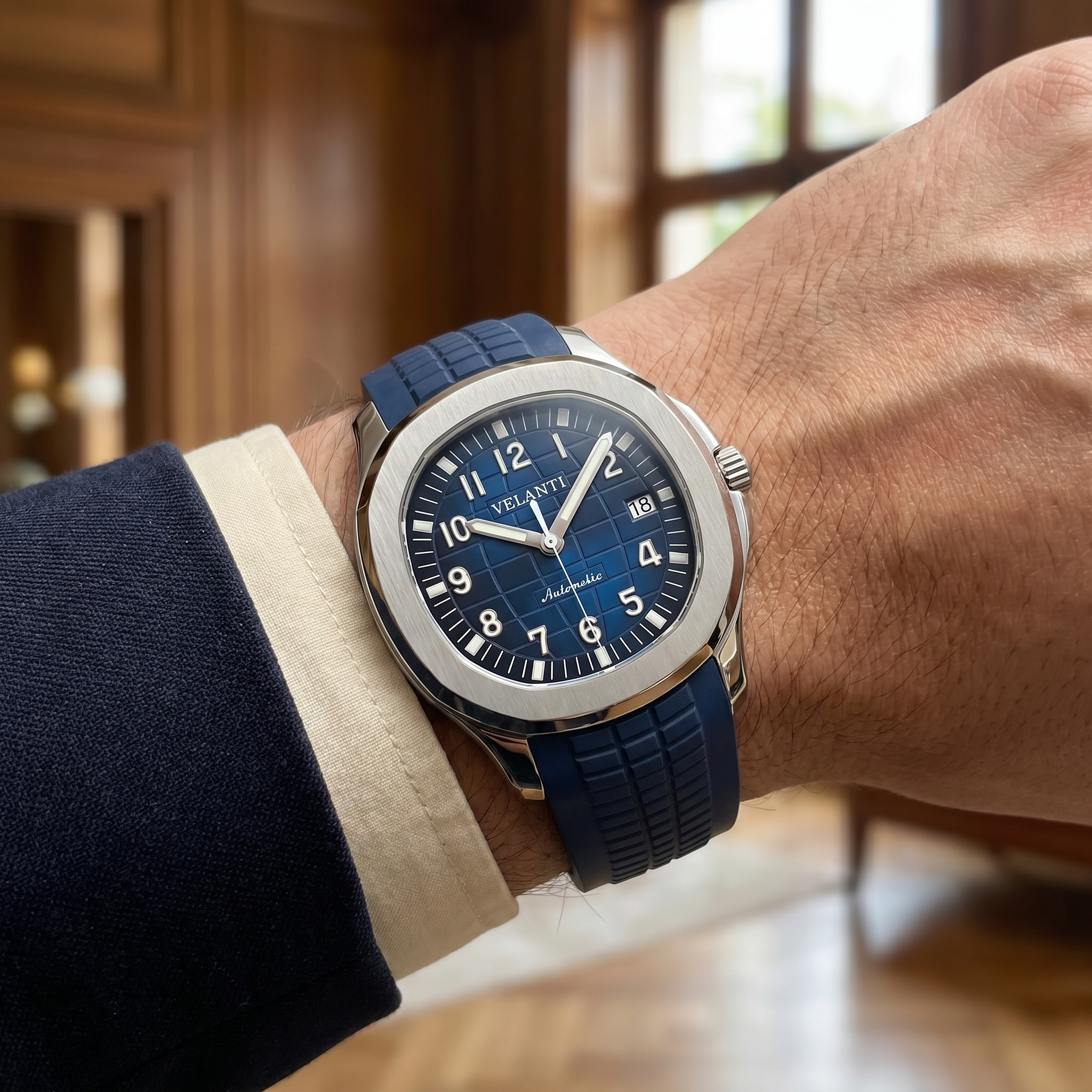 Aquanaut-style automatic watch, Velanti Milano Velnaut Blue, product photo 6