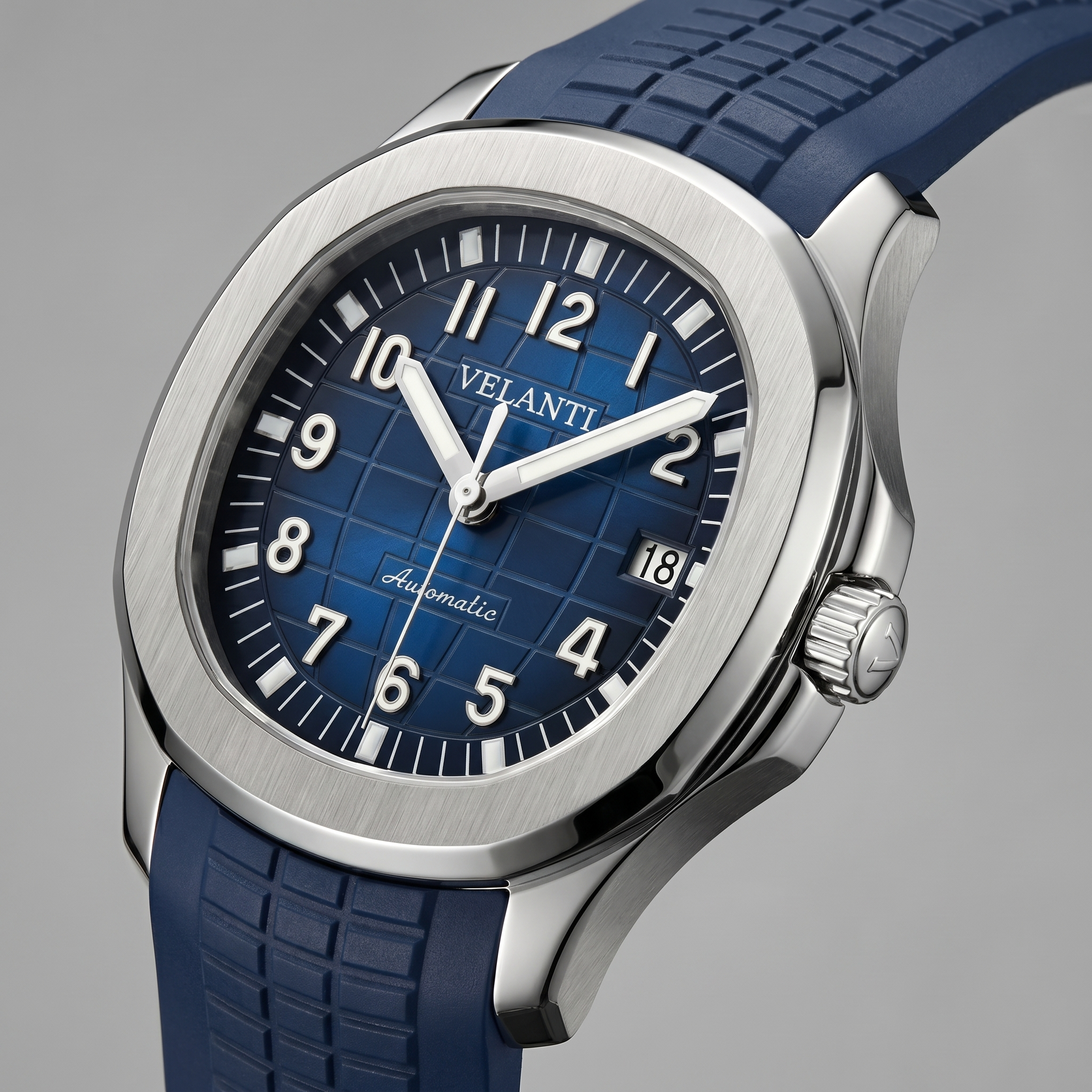 Aquanaut-style automatic watch, Velanti Milano Velnaut Blue, watch detail photo 7