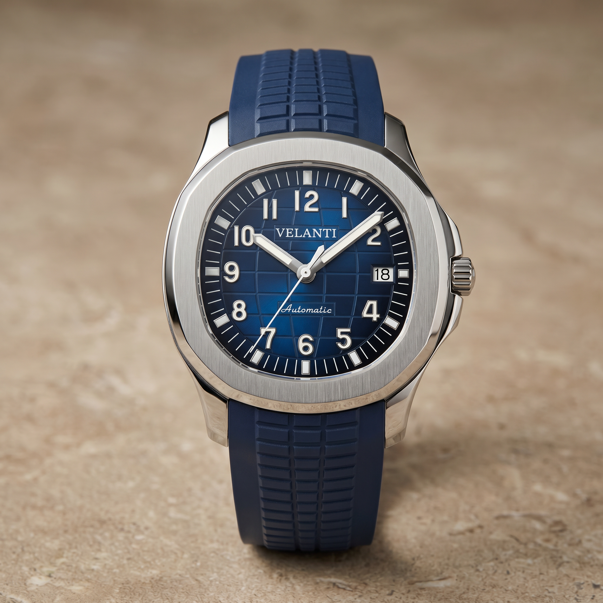 Aquanaut-style automatic watch, Velanti Milano Velnaut Blue, watch detail photo 9