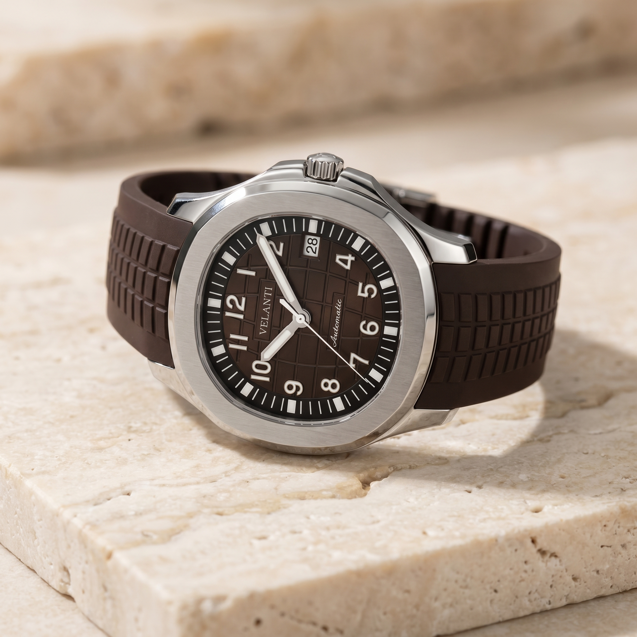 Aquanaut-style automatic watch, Velanti Milano Velnaut Brown, product photo 2