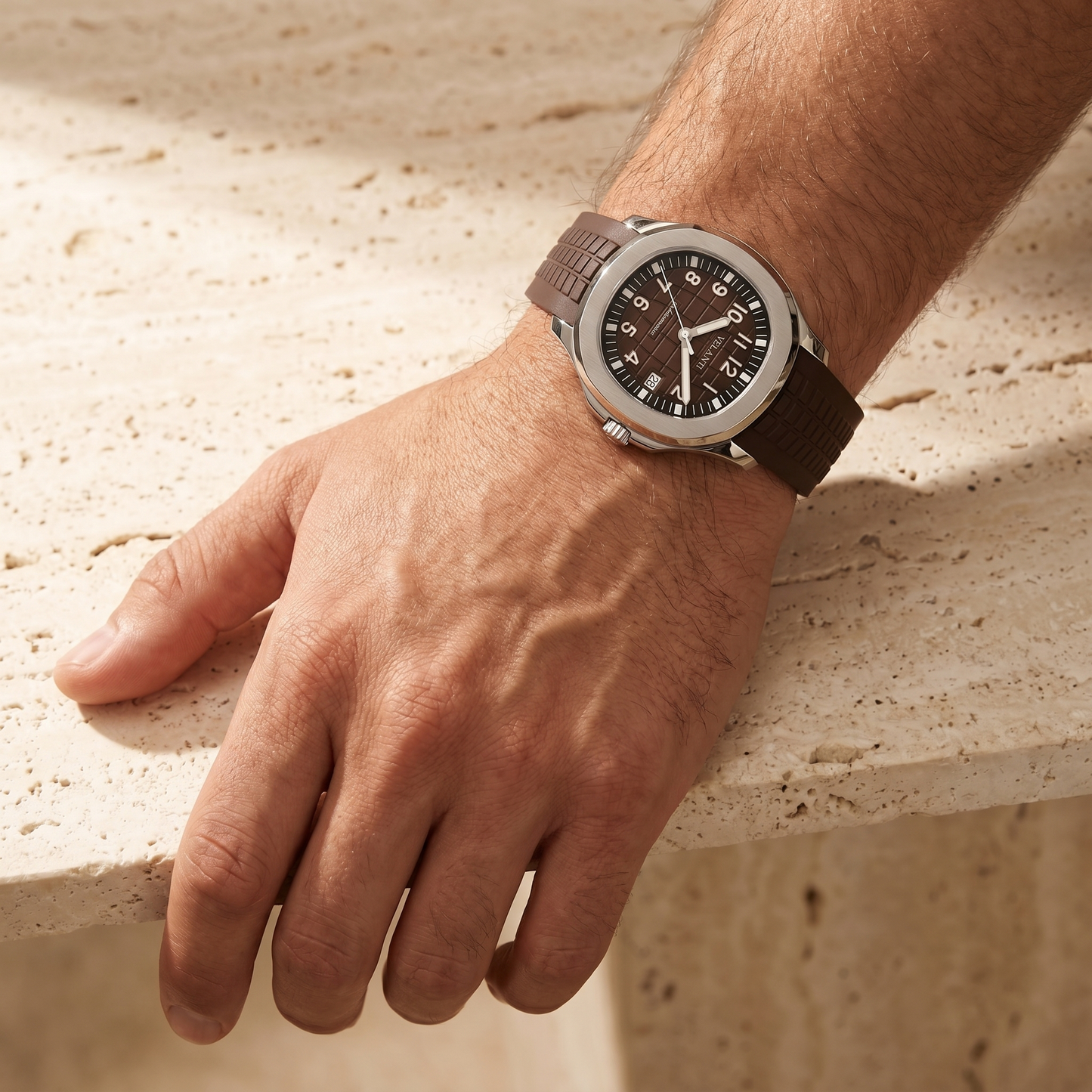 Aquanaut-style automatic watch, Velanti Milano Velnaut Brown, product photo 4