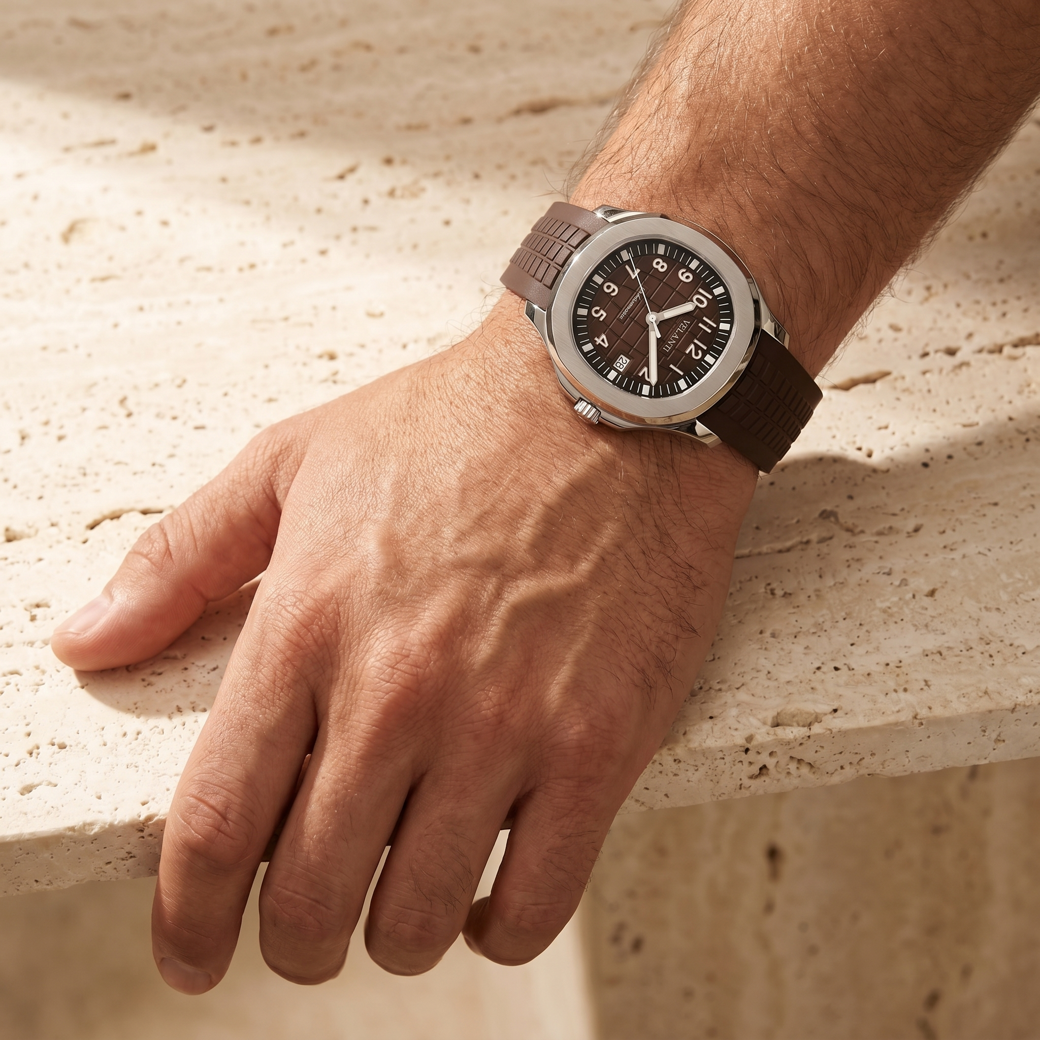 Aquanaut-style automatic watch, Velanti Milano Velnaut Brown, product photo 4
