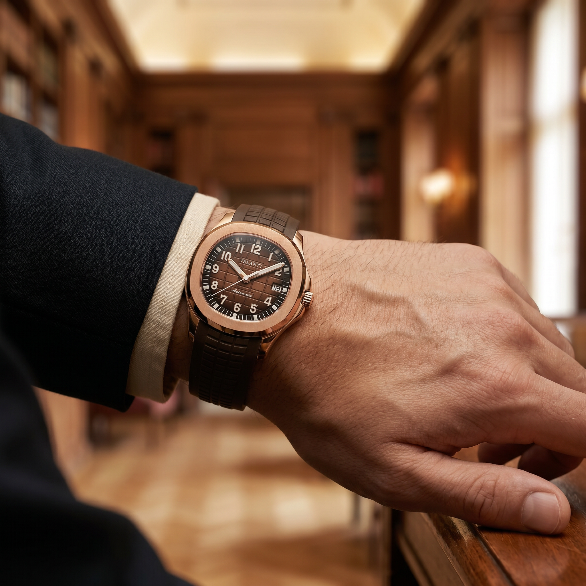 Aquanaut-style automatic watch, Velanti Milano Velnaut Brown (Rose Gold), product photo 9