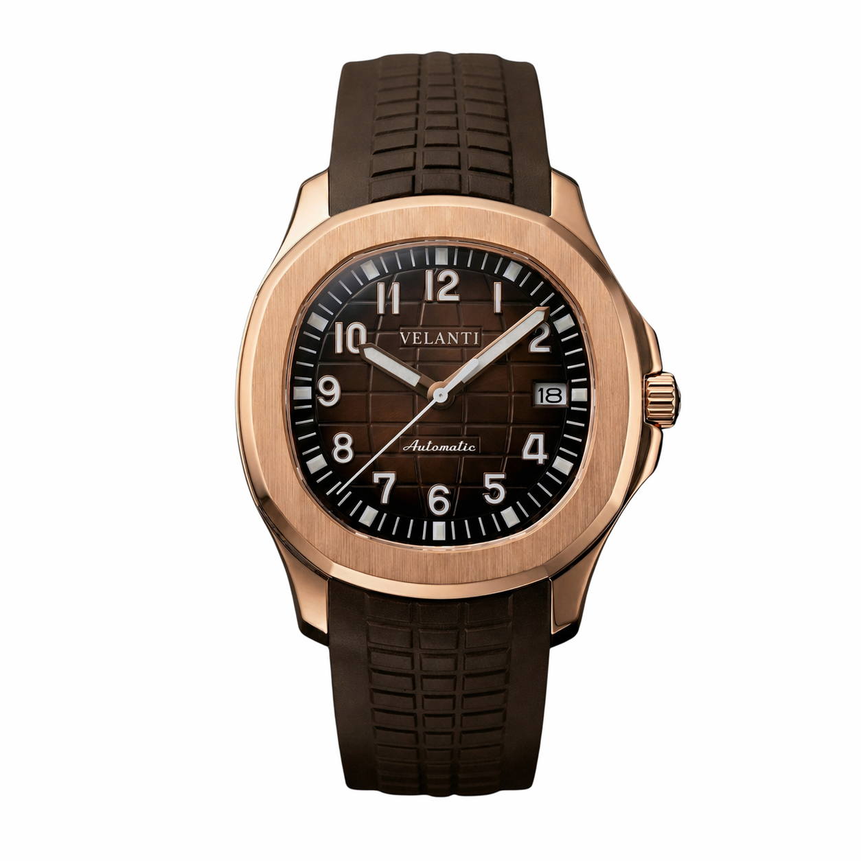 Aquanaut-style automatic watch, Velanti Milano Velnaut Brown (Rose Gold), main product photo