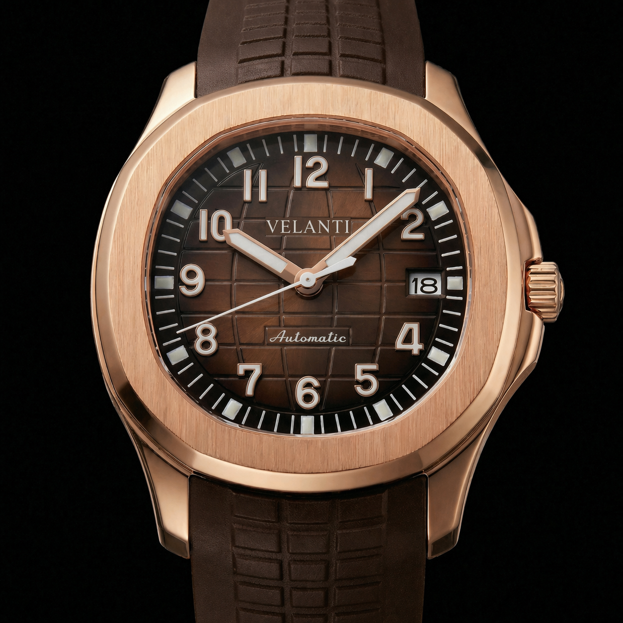 Aquanaut-style automatic watch, Velanti Milano Velnaut Brown (Rose Gold), product photo 2