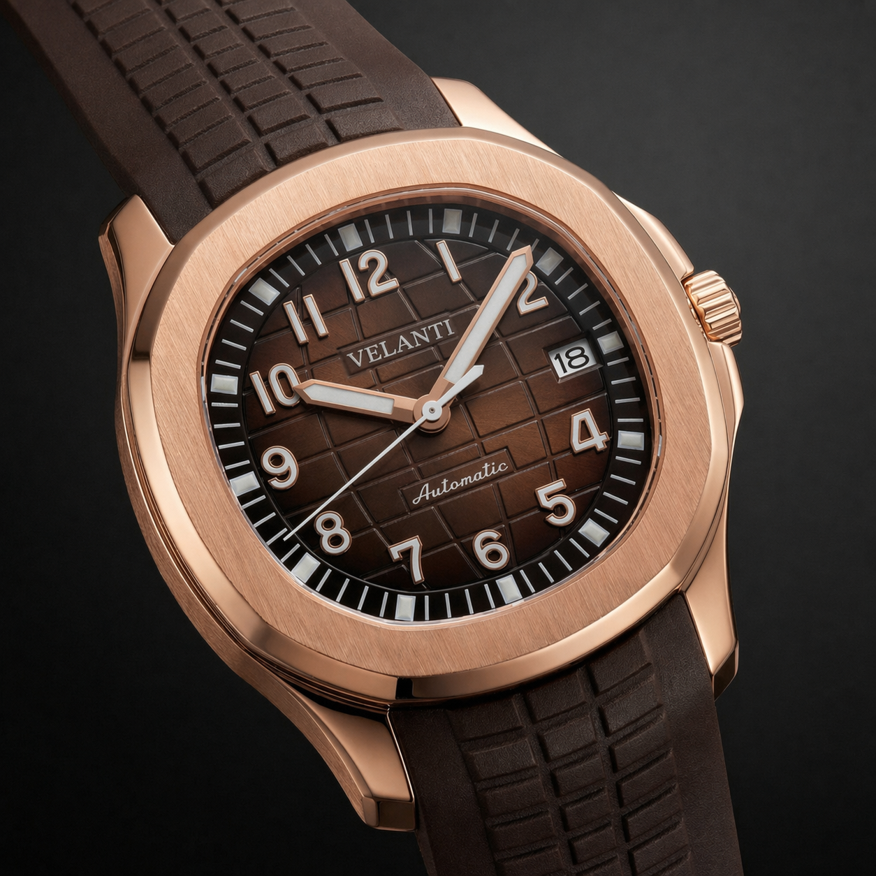 Aquanaut-style automatic watch, Velanti Milano Velnaut Brown (Rose Gold), product photo 3