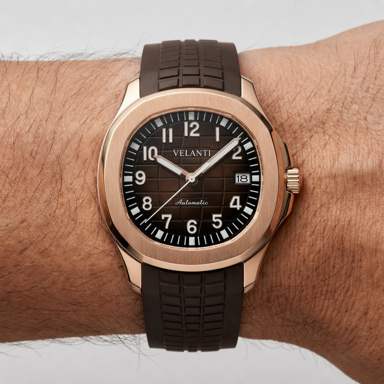 Aquanaut-style automatic watch, Velanti Milano Velnaut Brown (Rose Gold), product photo 5