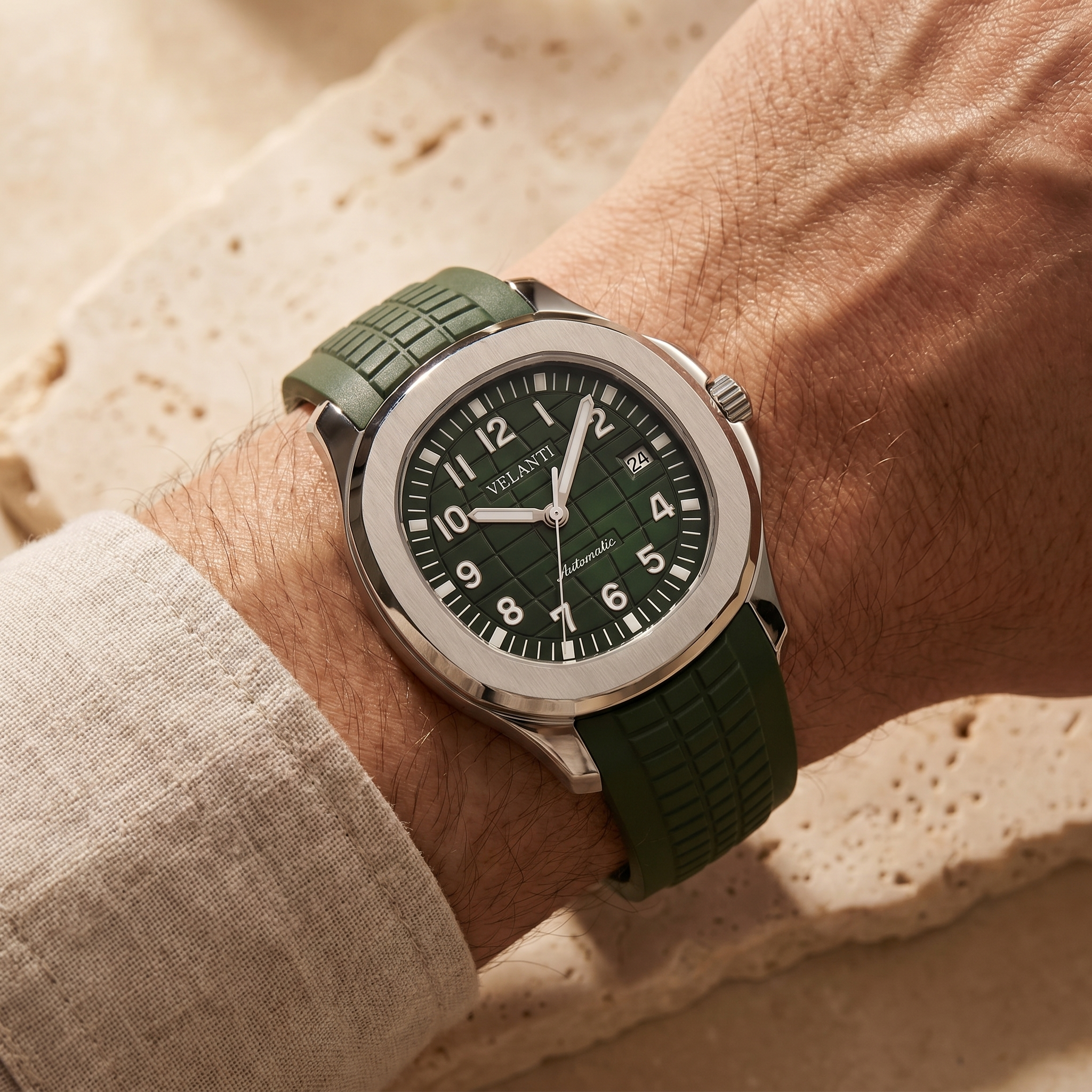 Aquanaut-style automatic watch, Velanti Milano Velnaut Green, product photo 4