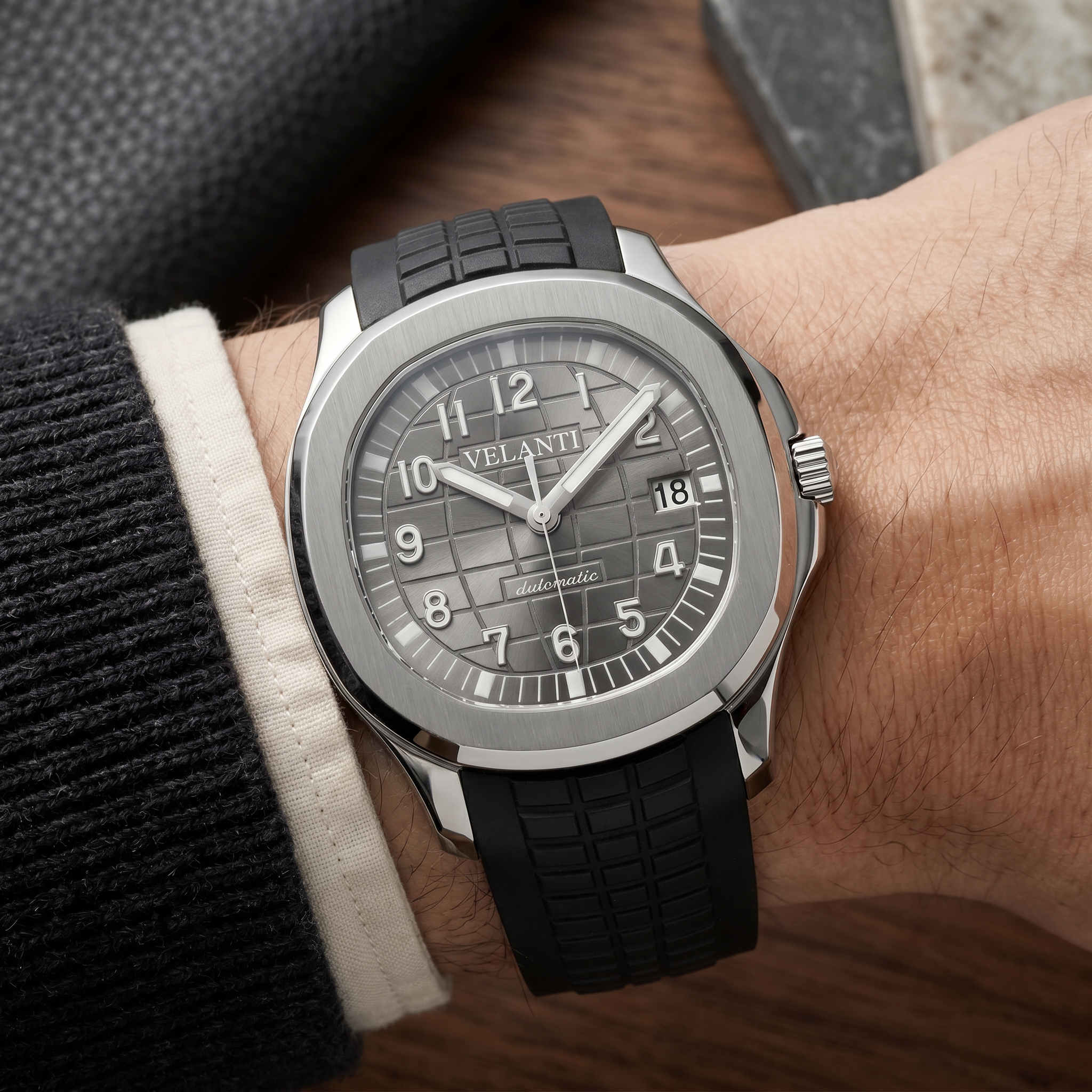 Aquanaut-style automatic watch, Velanti Milano Velnaut Silver, product photo 6