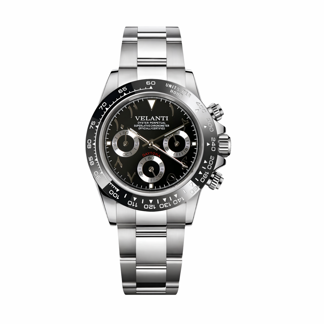 Daytona-style chronograph watch, Velanti Milano Veltona Arabic Black, main product photo