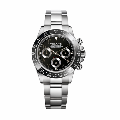 Daytona-style custom chronograph watch, Velanti Milano Veltona Arabic Black, main product photo