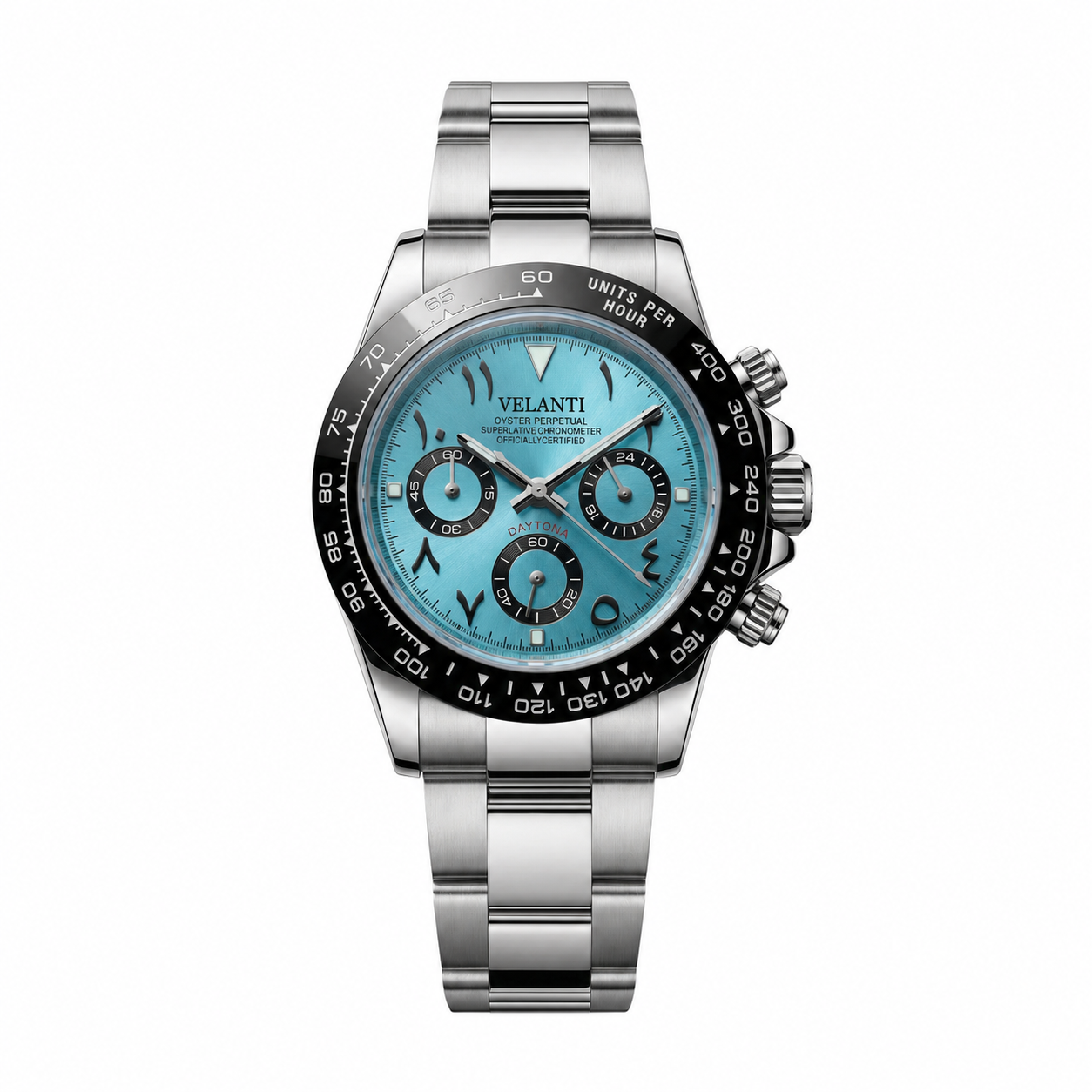 Daytona-style chronograph watch, Velanti Milano Veltona Arabic Ice Blue, main product photo