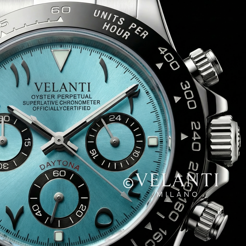 Daytona-style chronograph watch, Velanti Milano Veltona Arabic Ice Blue, product photo 3