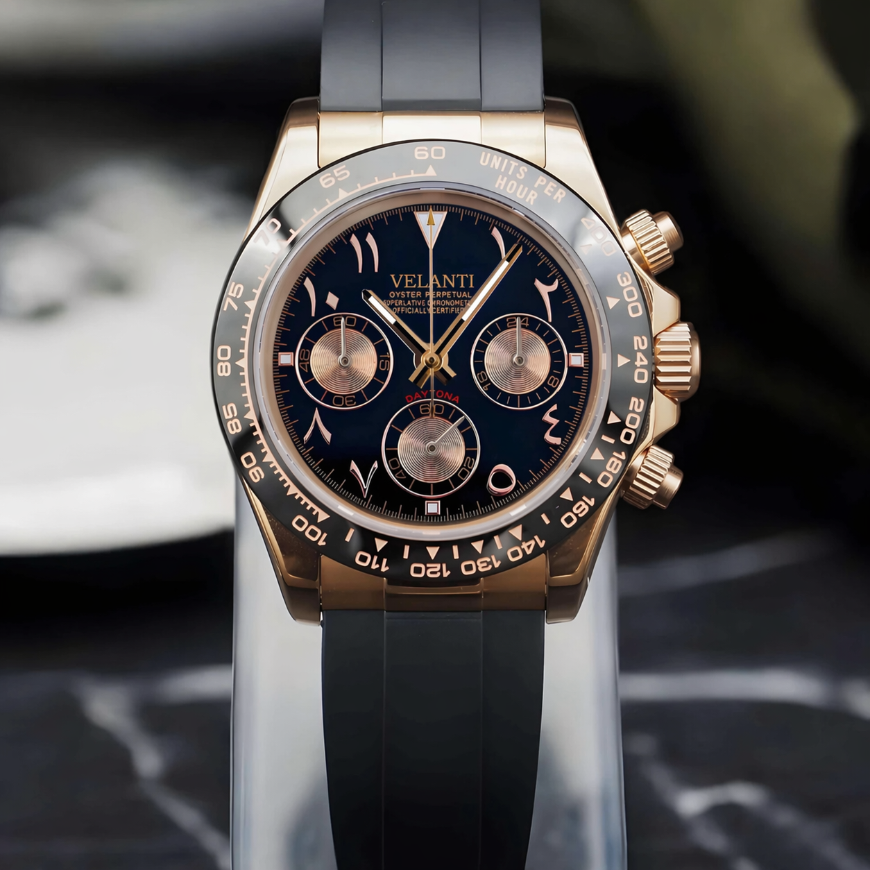 Daytona-style chronograph watch, Velanti Milano Veltona Arabic Rose Gold, product photo 7