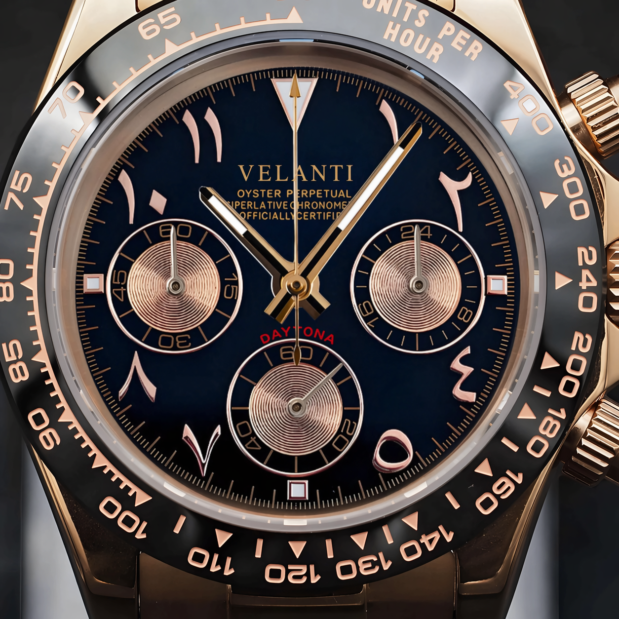 Daytona-style chronograph watch, Velanti Milano Veltona Arabic Rose Gold, product photo 5