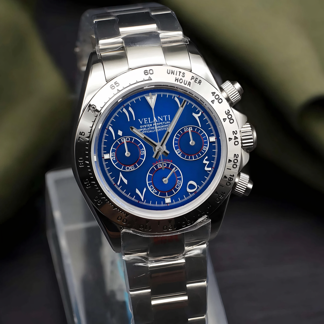 Daytona-style chronograph watch, Velanti Milano Veltona Arabic Royal Blue, product photo 2