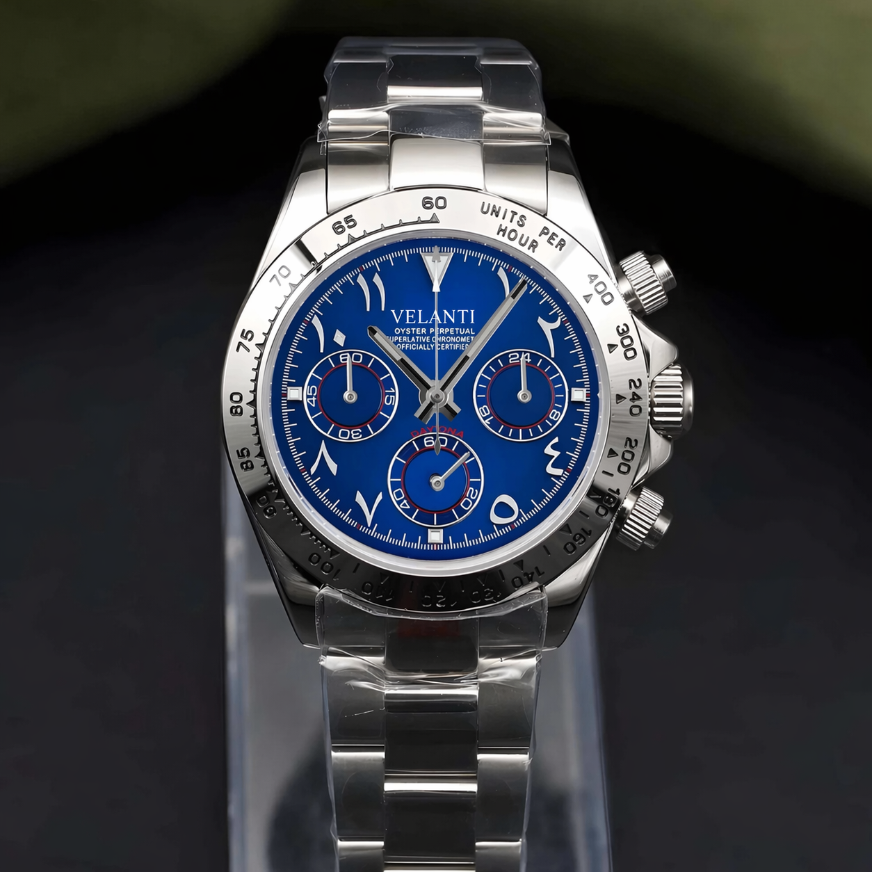 Daytona-style chronograph watch, Velanti Milano Veltona Arabic Royal Blue, product photo 3