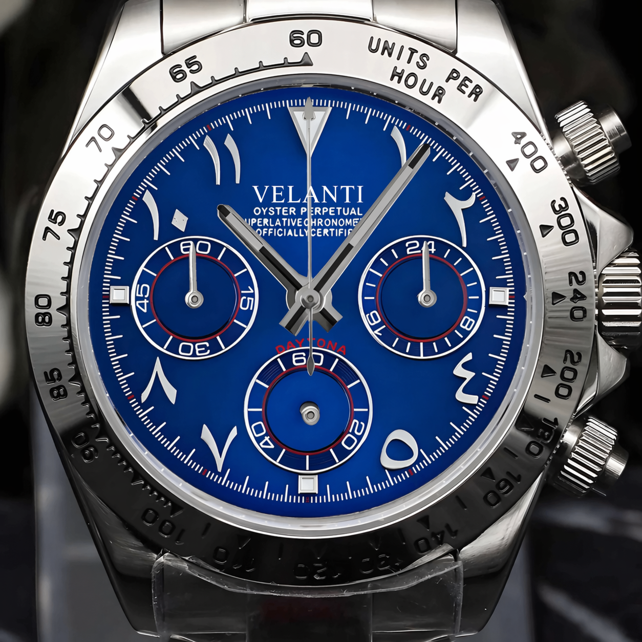 Daytona-style chronograph watch, Velanti Milano Veltona Arabic Royal Blue, product photo 4