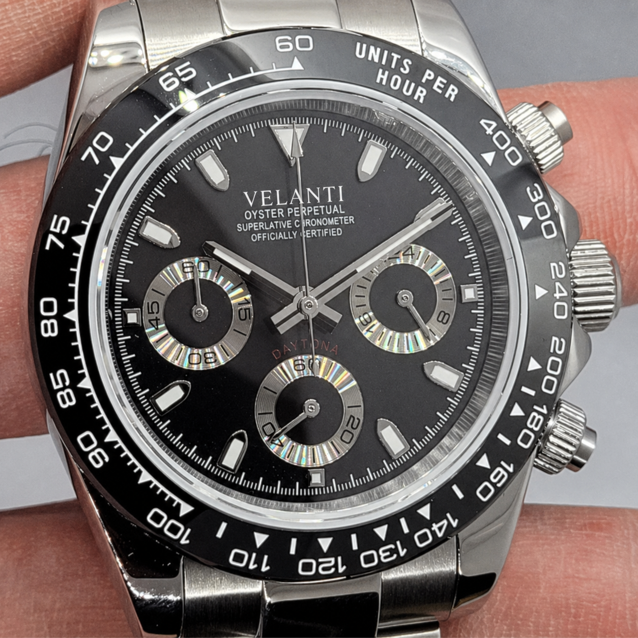 Daytona-style chronograph watch, Velanti Milano Veltona Black Panda, product photo 6