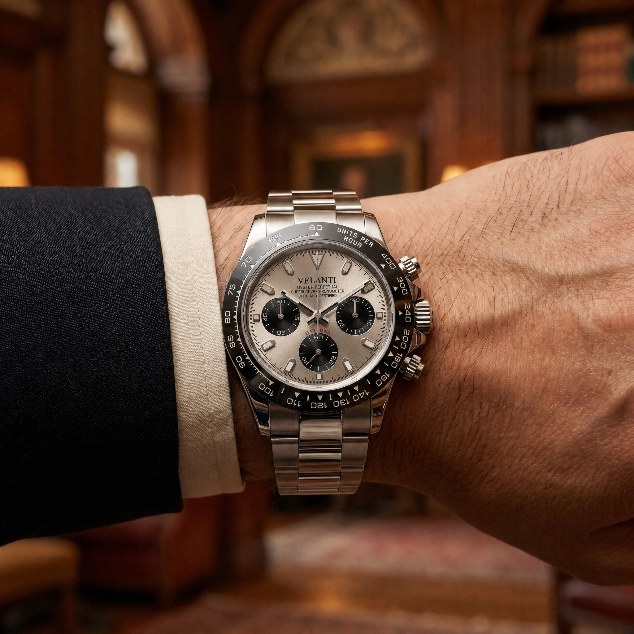 Daytona-style chronograph watch, Velanti Milano Veltona Champagne, product photo 7