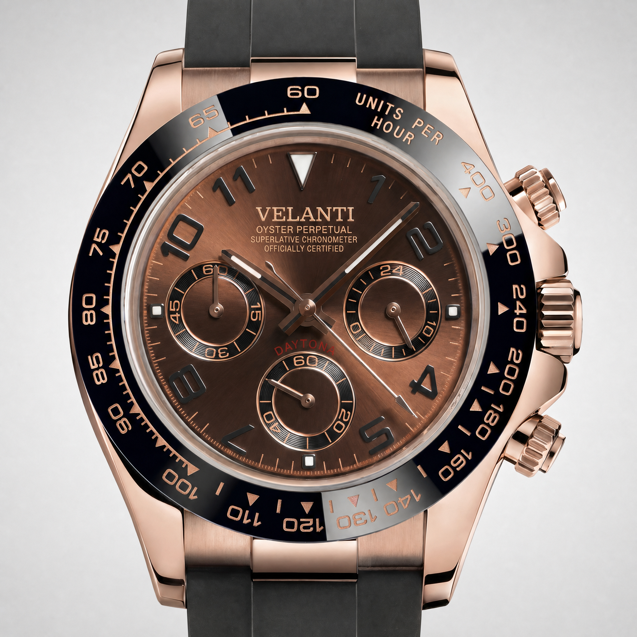 Daytona-style chronograph watch, Velanti Milano Veltona Chocolate, watch detail photo 7