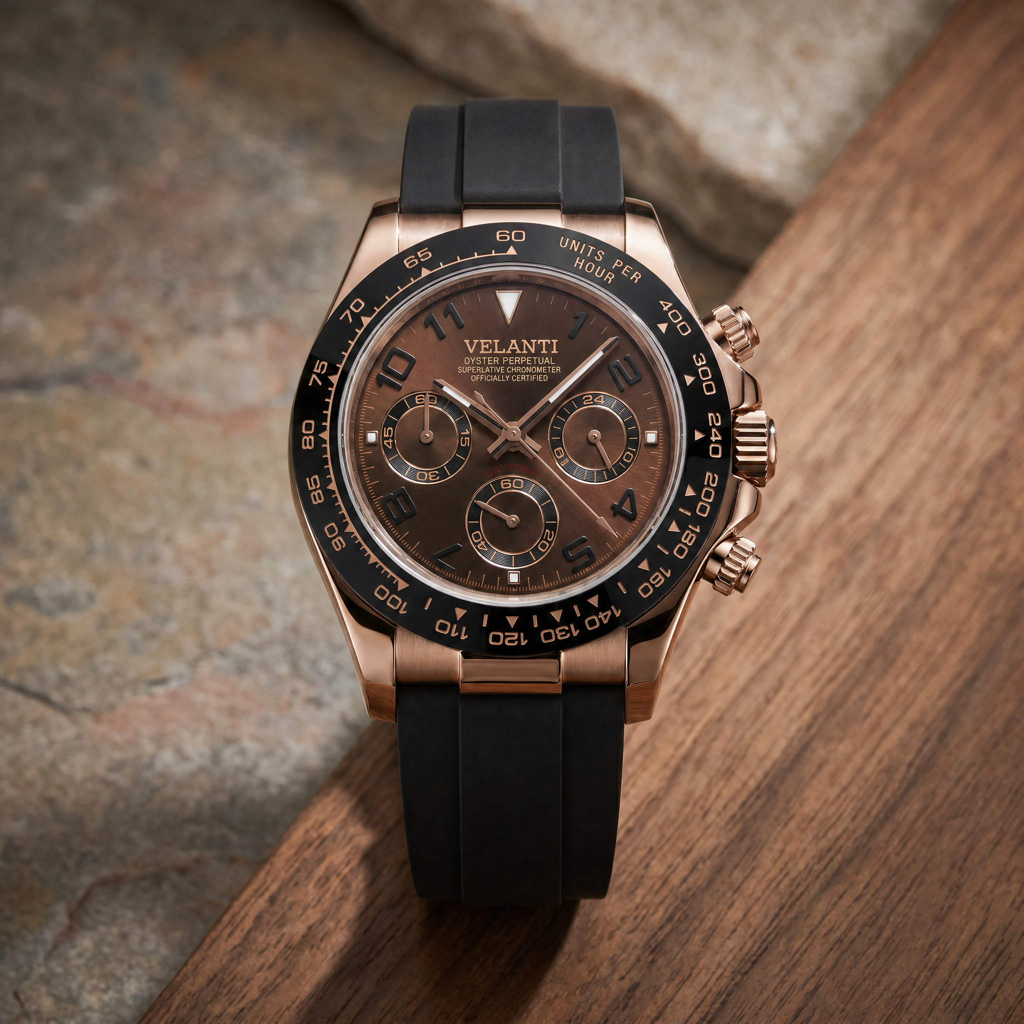Daytona-style chronograph watch, Velanti Milano Veltona Chocolate, watch detail photo 8
