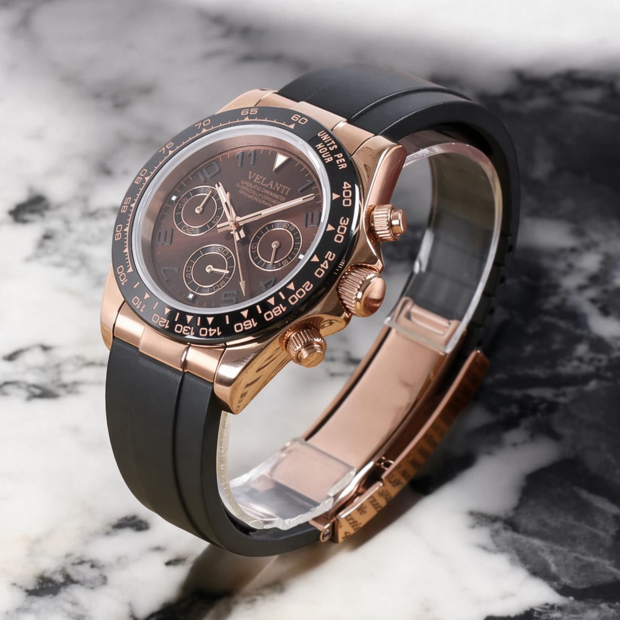 Daytona-style chronograph watch, Velanti Milano Veltona Chocolate, product photo 2