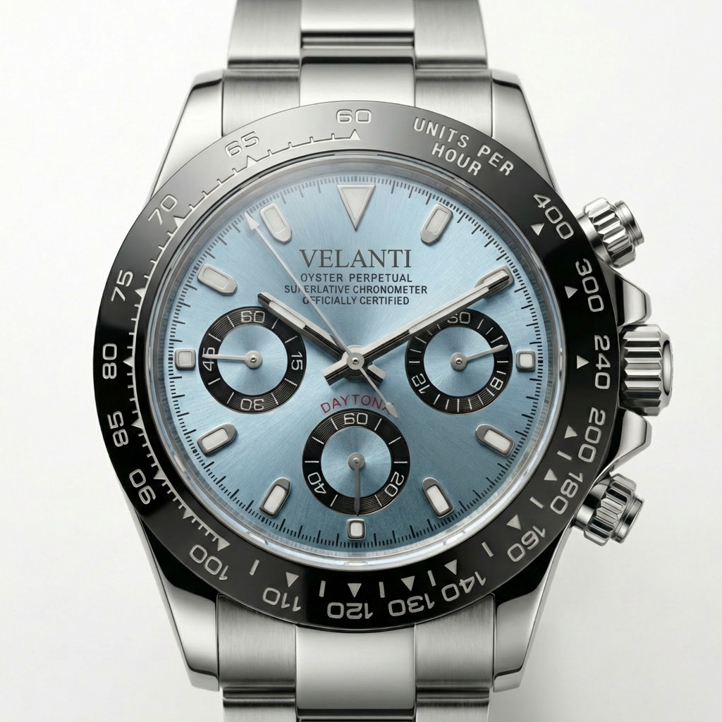 Daytona-style chronograph watch, Velanti Milano Veltona Ice Blue, product photo 4