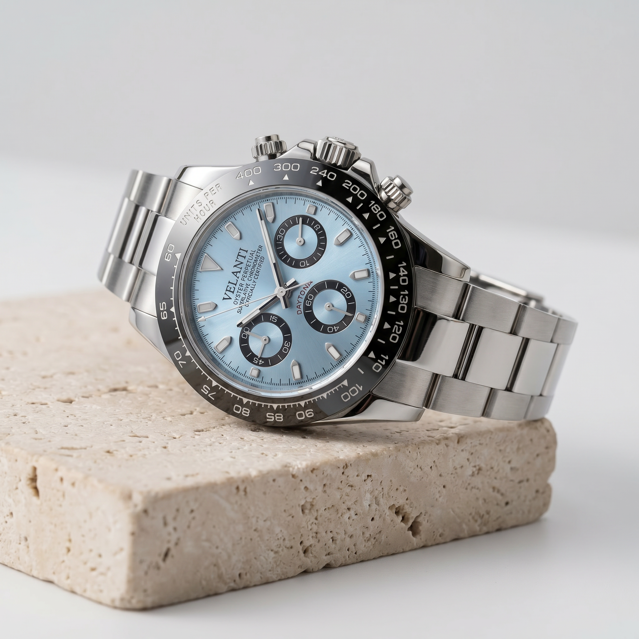 Daytona-style chronograph watch, Velanti Milano Veltona Ice Blue, product photo 2