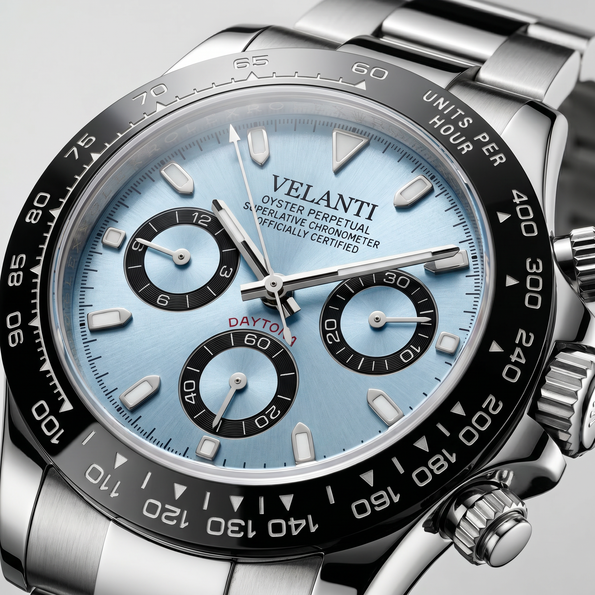 Daytona-style chronograph watch, Velanti Milano Veltona Ice Blue, product photo 3