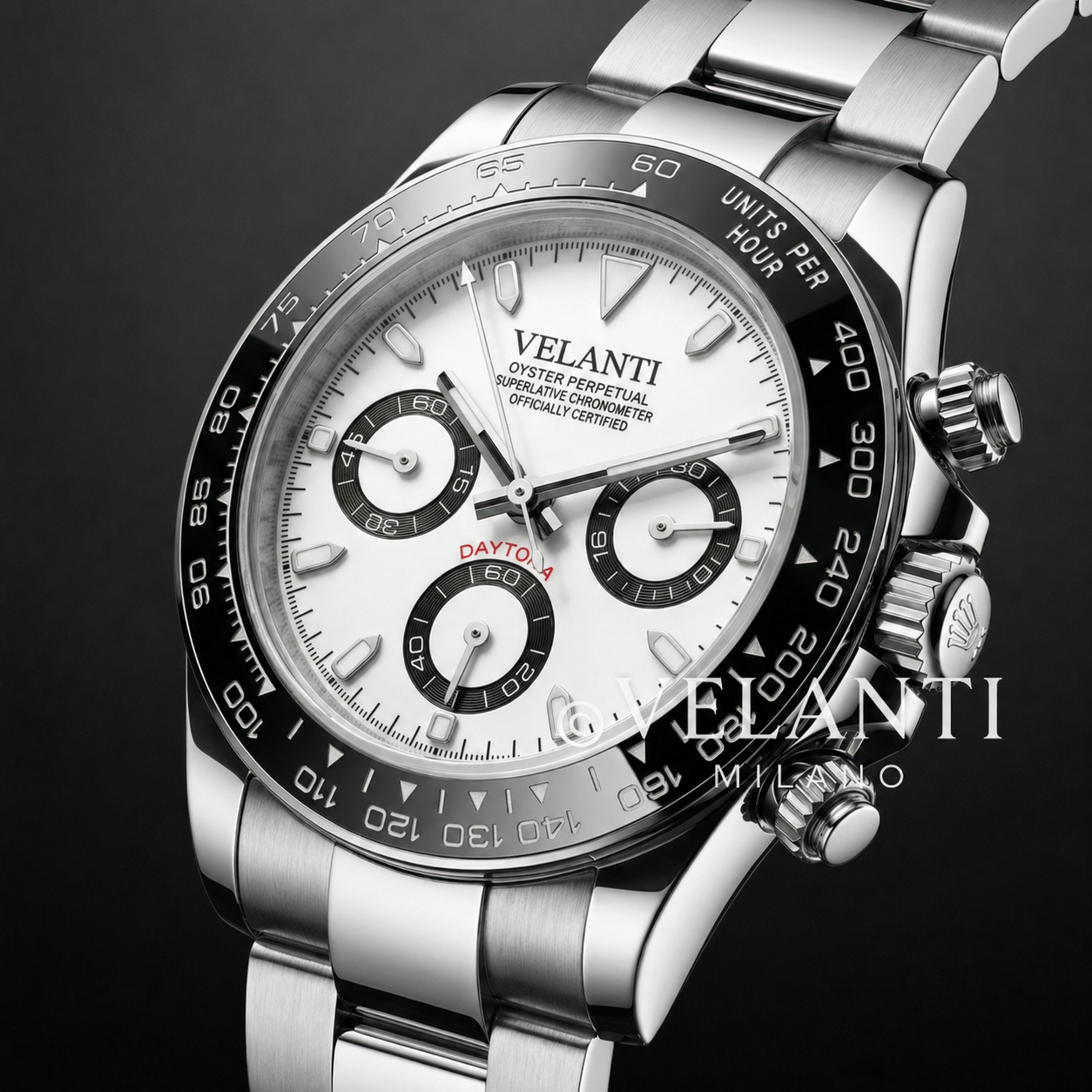 Daytona-style custom chronograph watch, Velanti Milano Veltona Panda, product photo 5