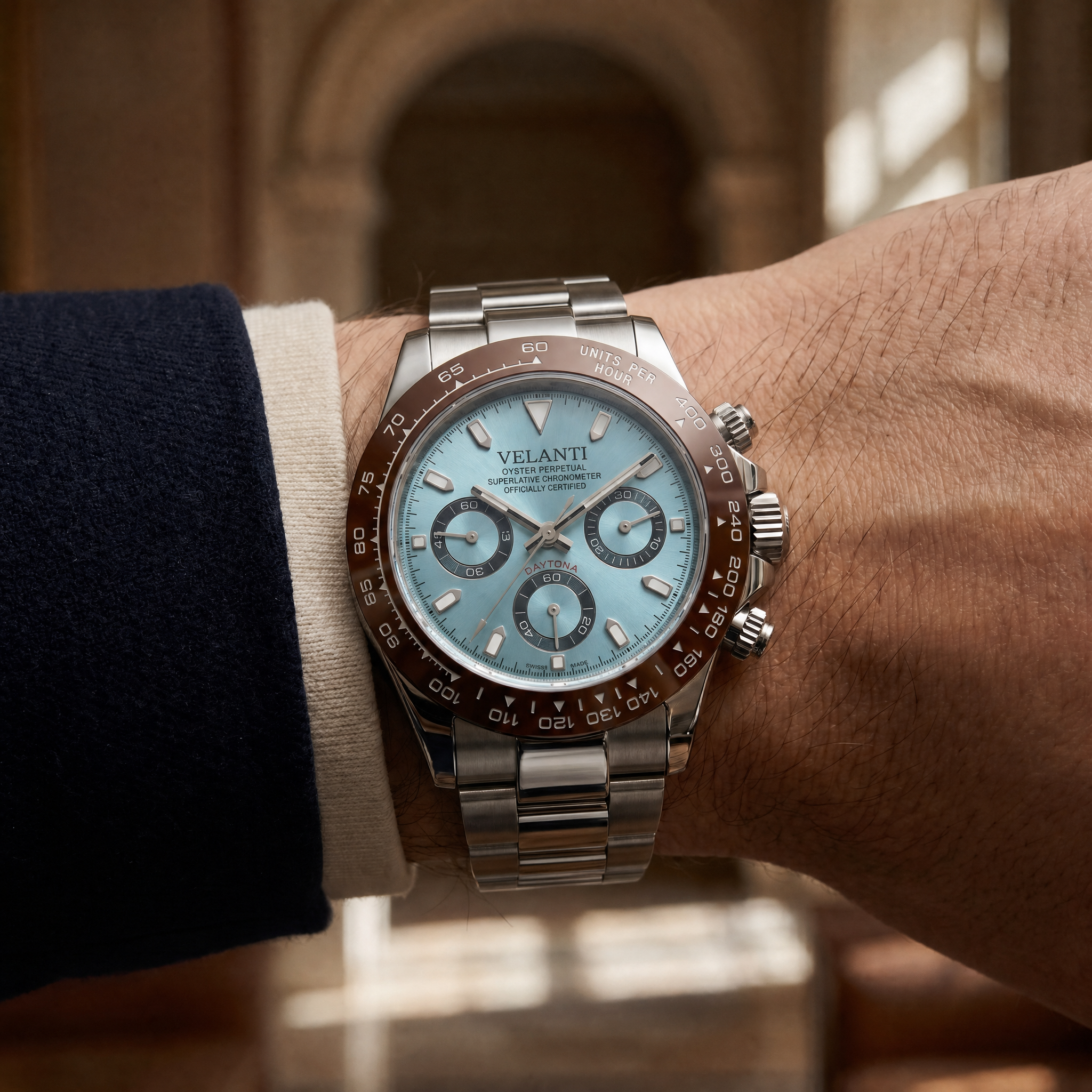Daytona-style chronograph watch, Velanti Milano Veltona Platinum, product photo 5