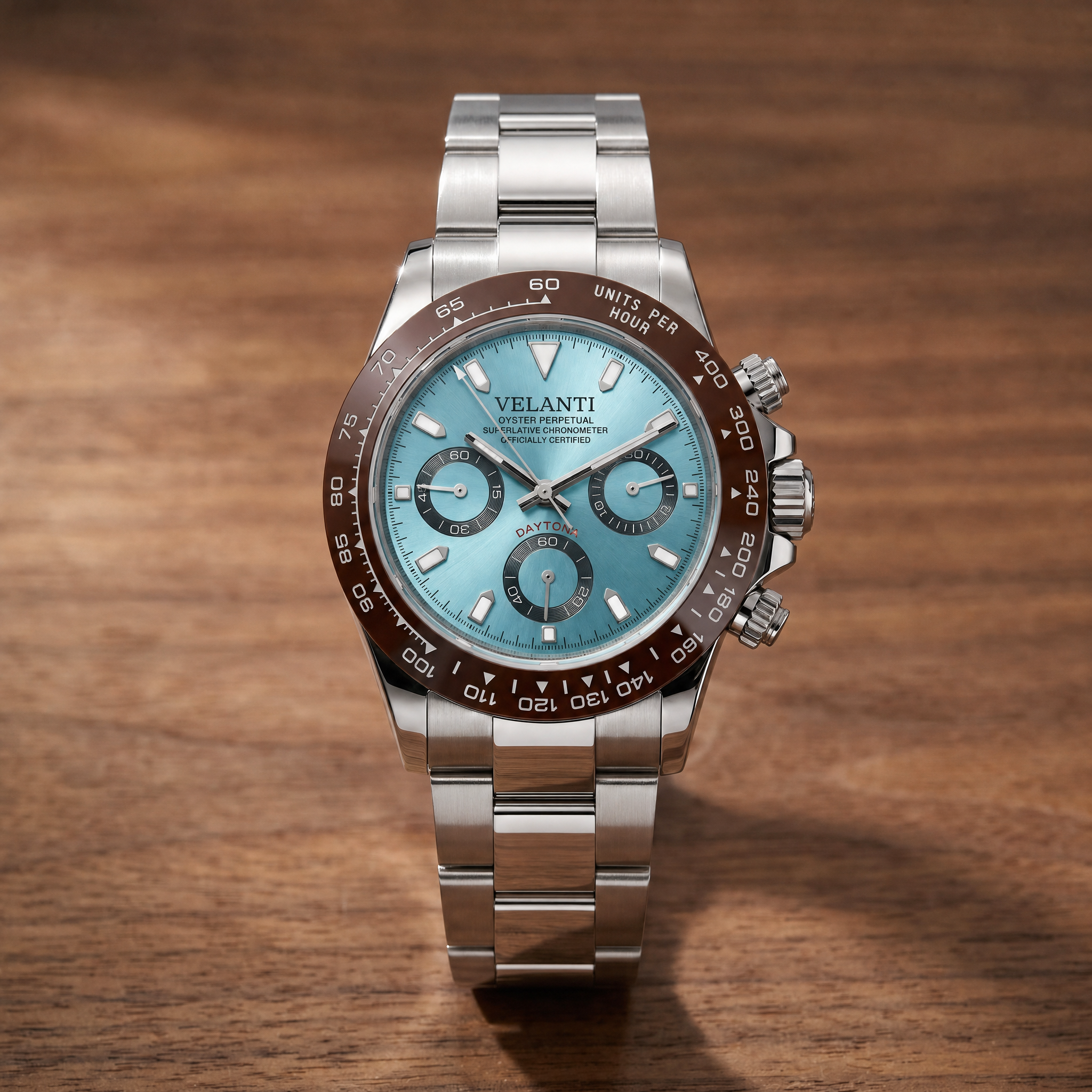 Daytona-style chronograph watch, Velanti Milano Veltona Platinum, watch detail photo 7