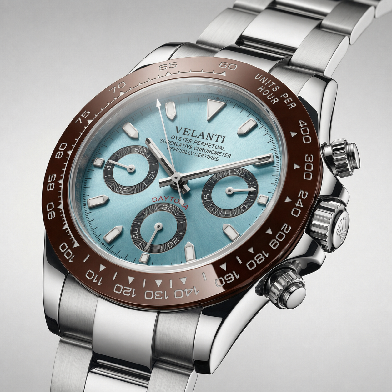 Daytona-style chronograph watch, Velanti Milano Veltona Platinum, product photo 3