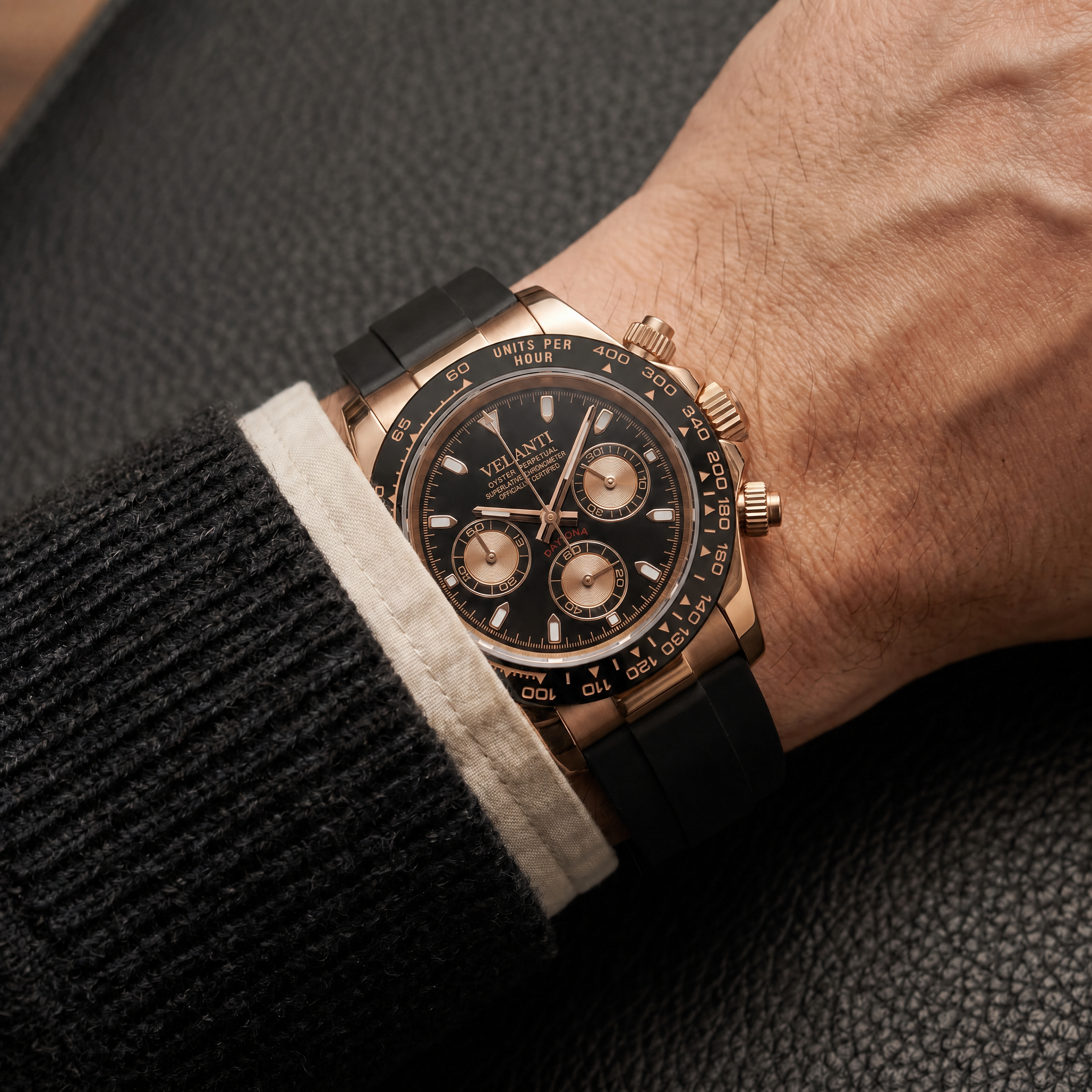 Daytona-style chronograph watch, Velanti Milano Veltona Rose Gold, product photo 2