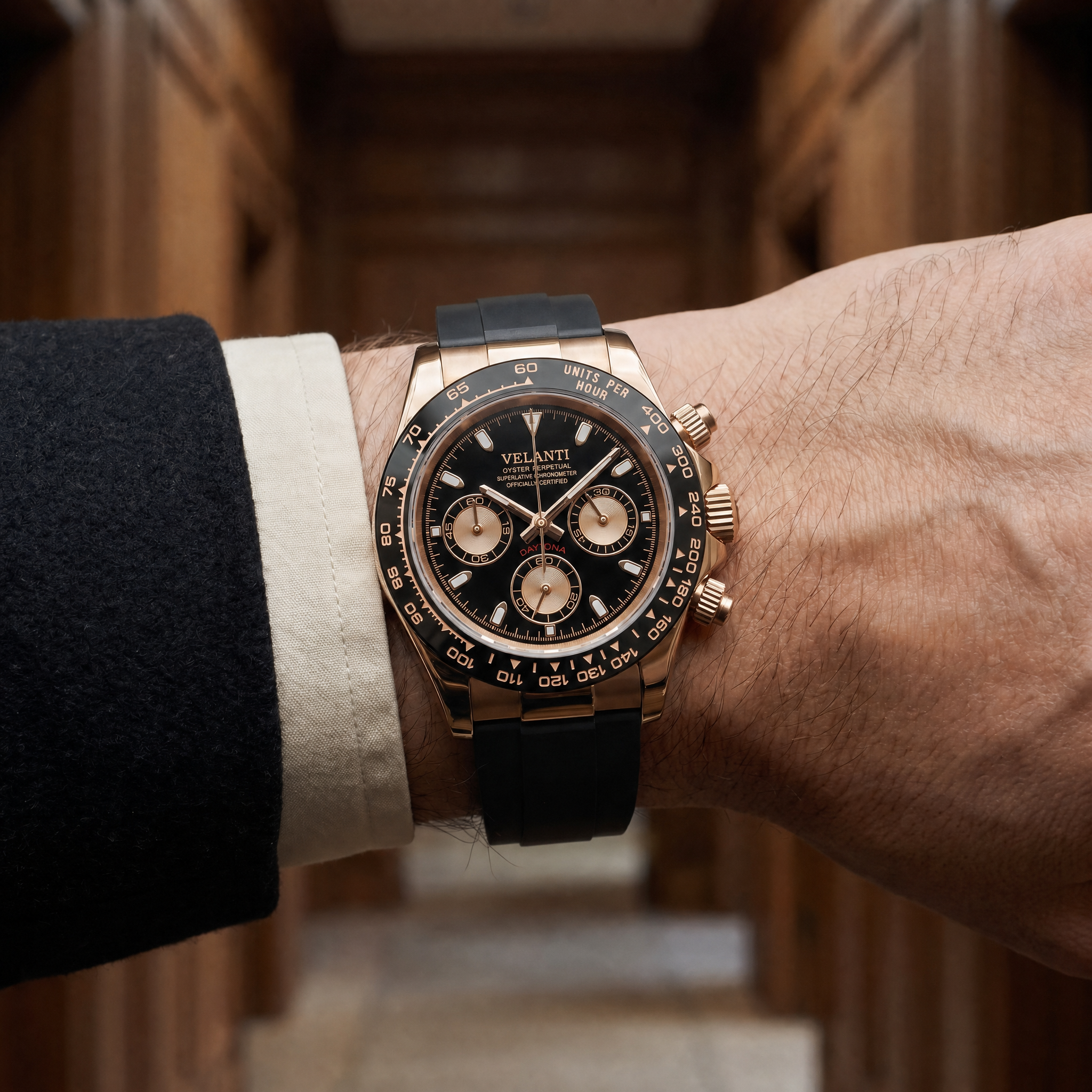 Daytona-style chronograph watch, Velanti Milano Veltona Rose Gold, product photo 6