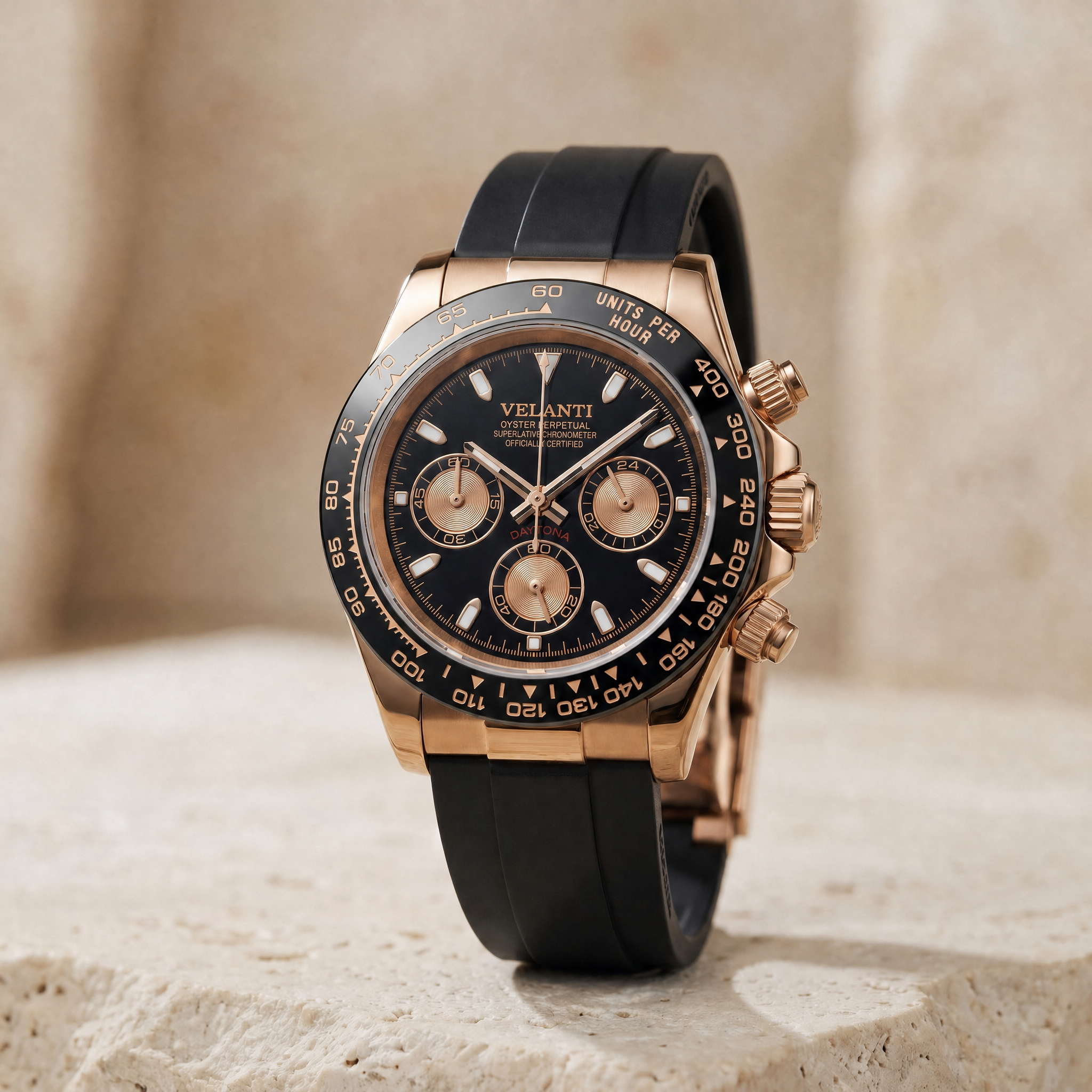 Daytona-style chronograph watch, Velanti Milano Veltona Rose Gold, watch detail photo 5